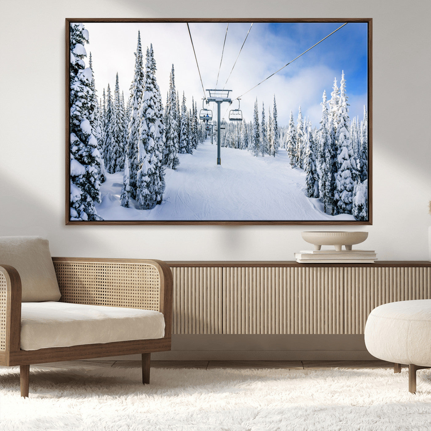 MGV-FC-36X24 - Winter Ski Lift Wall Art Print - Landscape Wall Art | Snowy Mountain Adventure | Perfect for Cabin