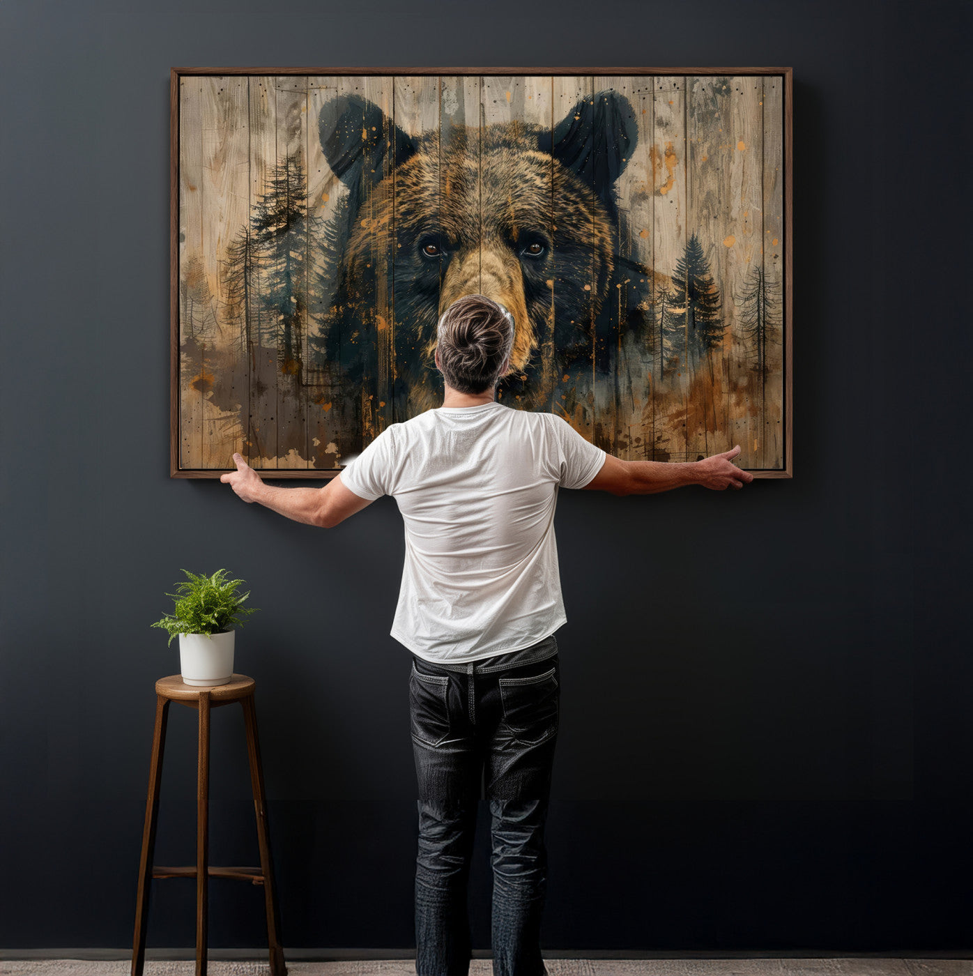 51373-MGV-CV-36X24 - Abstract 399 Bear Wall Art | Rustic Cabin Wall Decor with Forest Design for Farmhouse Wall Decor
