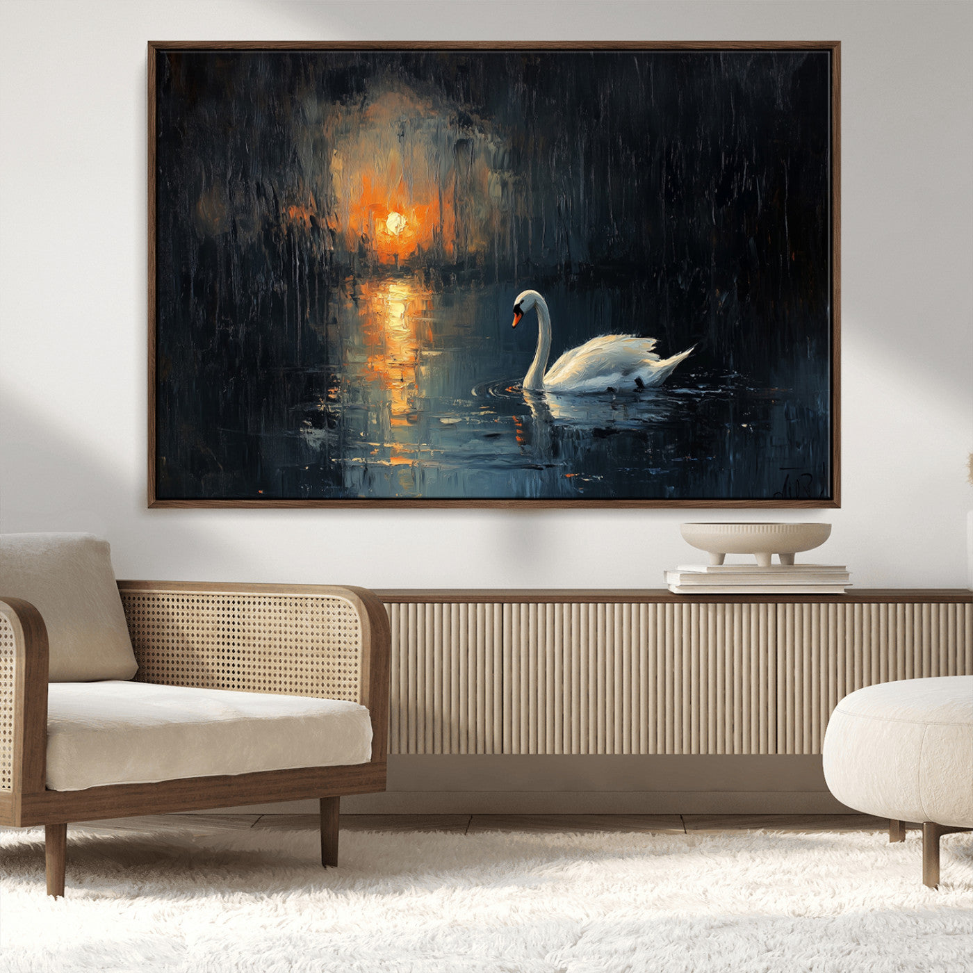 MGV-FC-36X24 - Abstract Swan on Water Wall Art Canvas Print - Elegant Nature Scene for Modern Home Decor