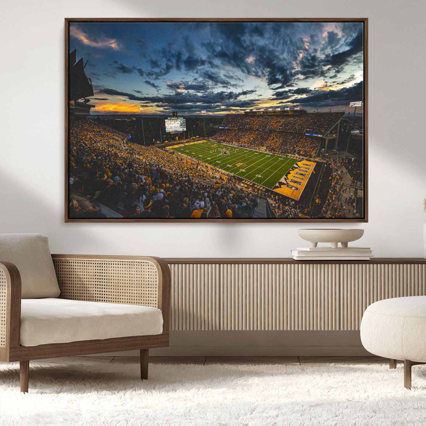 MGV-FC-36X24 - University of Wyoming Cowboys Football Team Print - Laramie War Memorial Stadium Wall Art Canvas