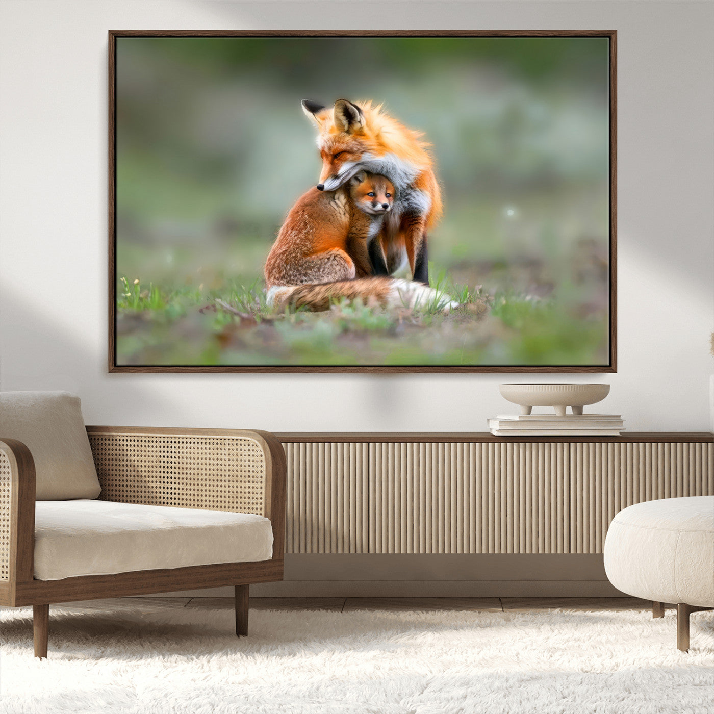 MGV-FC-36X24 - Heartwarming Fox and Baby Cub Wall Art | Ready to Hang Canvas Print of Foxes in Nature | Perfect for