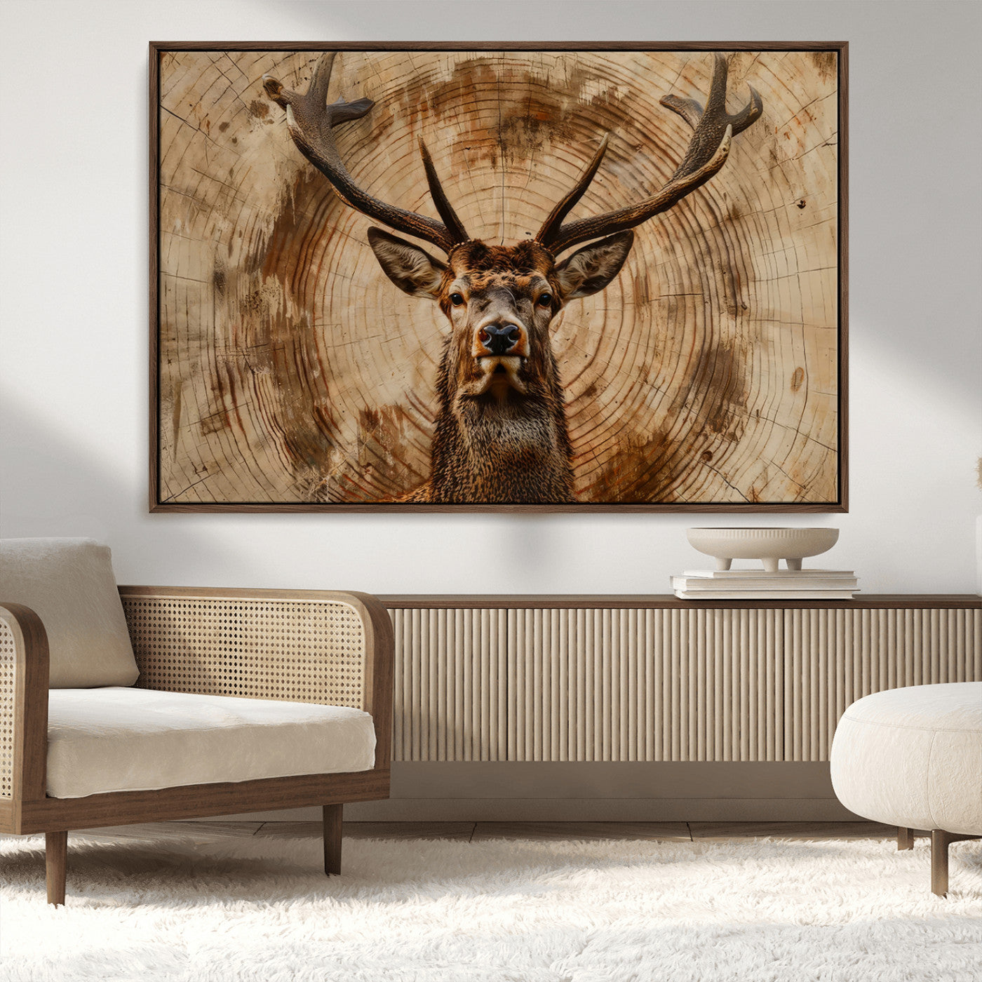 MGV-FC-36X24 - Wood Abstract Deer Wall Art | Rustic Wildlife Canvas Print | Ready to Hang Stag Head Triptych for