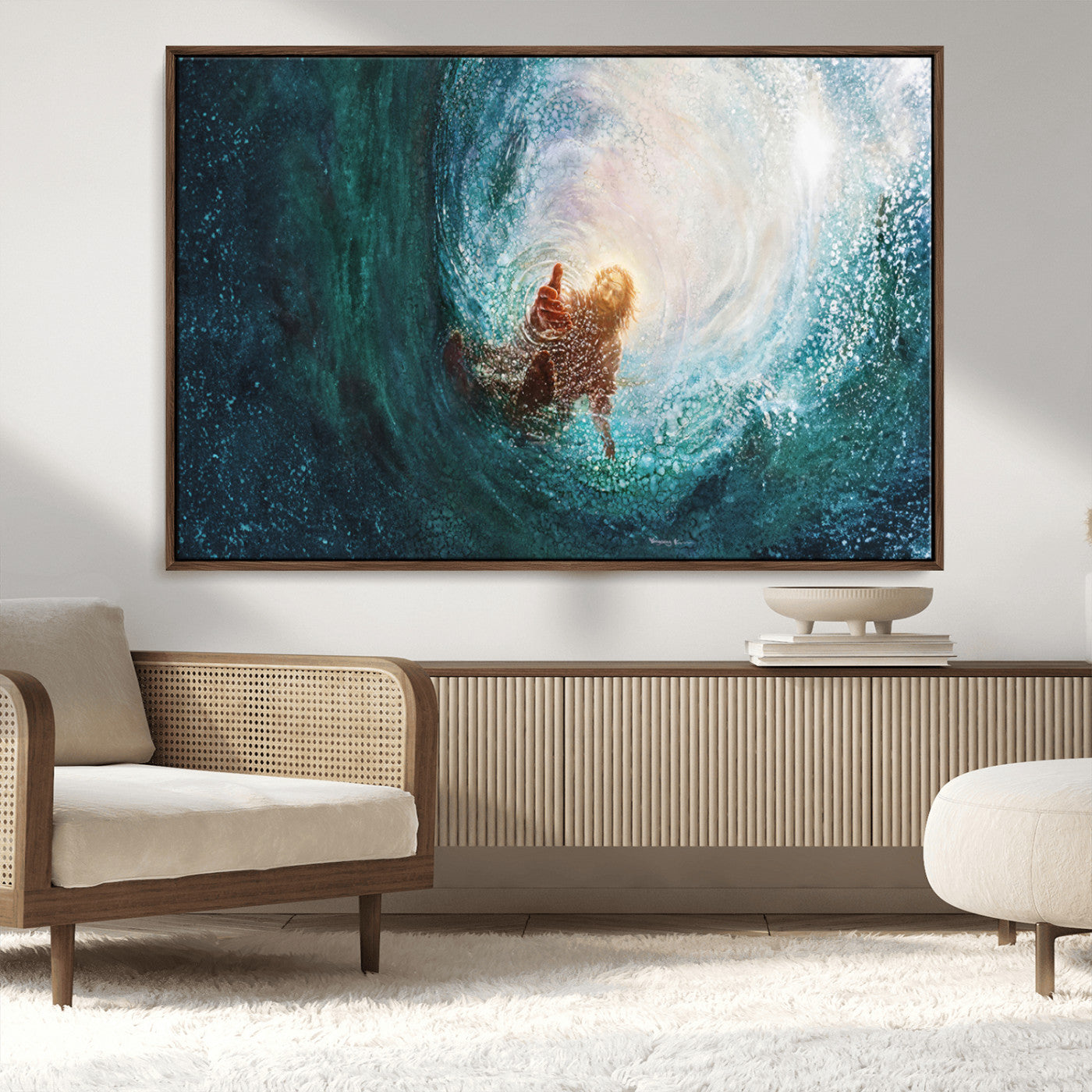 MGV-FC-36X24 - Powerful Jesus Canvas Print - Hand of Salvation, Inspirational Wall Art - Framed, Ready to Hang for