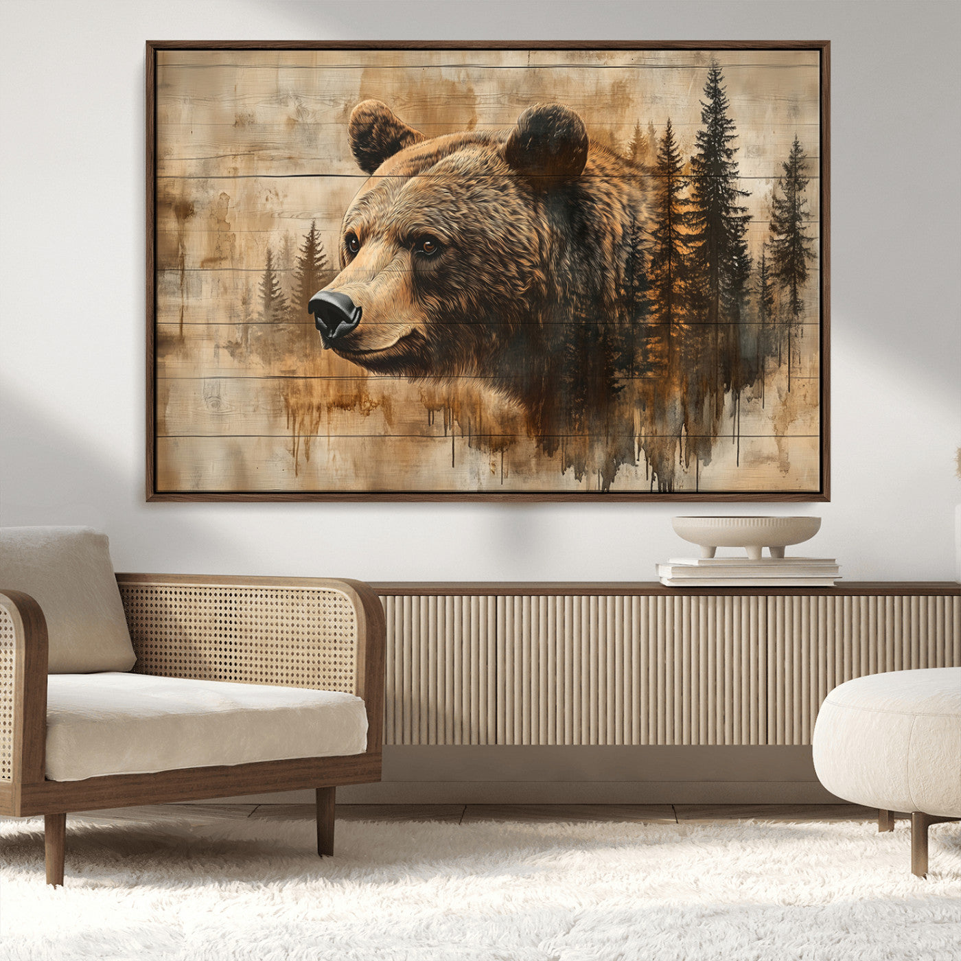 MGV-FC-36X24 - Rustic Grizzly Bear Wall Art, Abstract Grizzly 399 Bear Wall Art Canvas Print - Woodland Wildlife