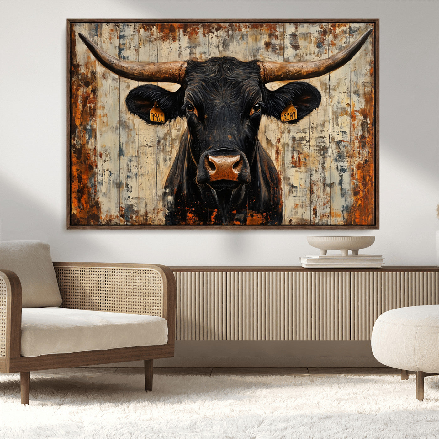 MGV-FC-36X24 - Rustic Texas Artwork Wall Art Canvas Print - Abstract Cow Longhorn Bull Wall Art Canvas Print