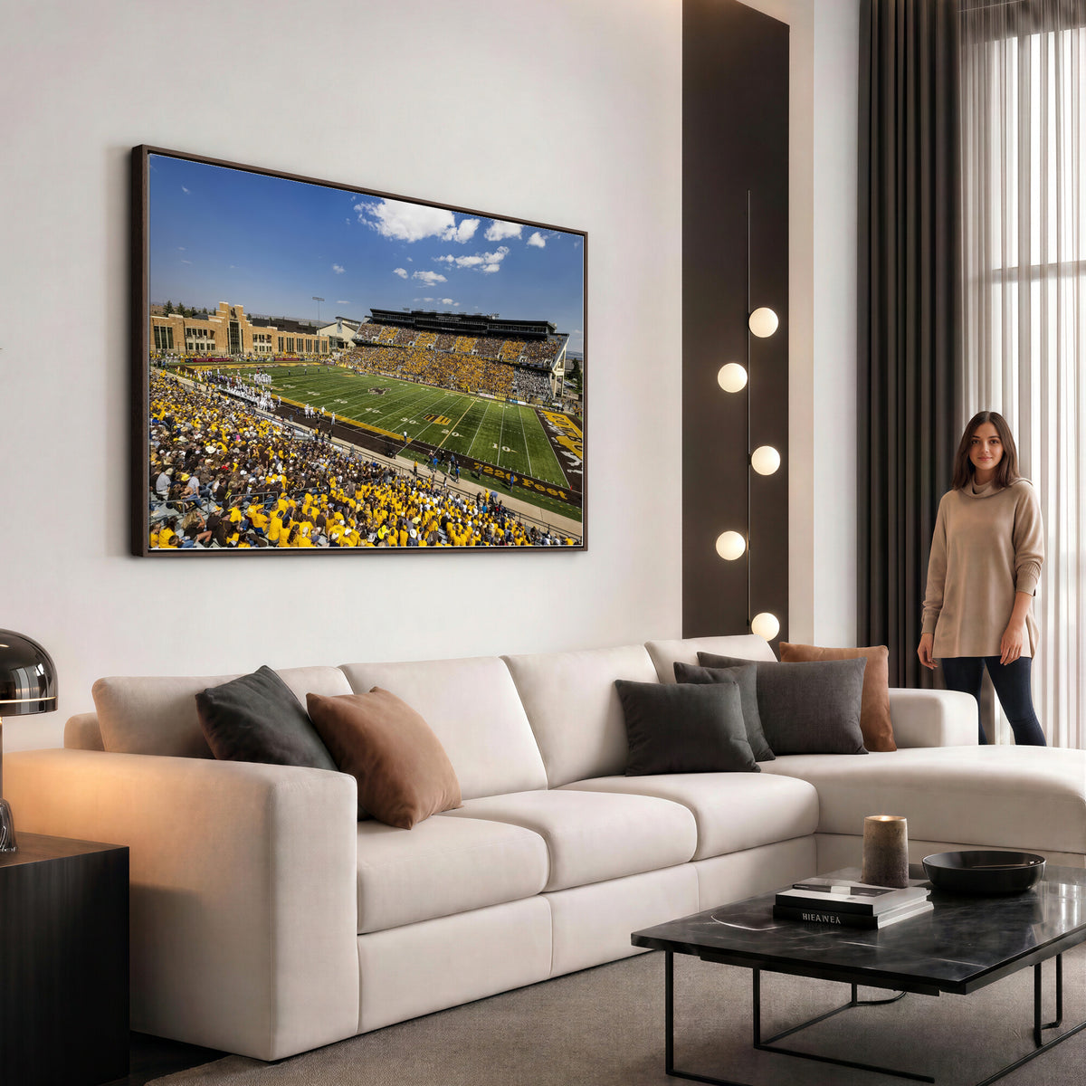 75112-MGV-CV-36X24 - University of Wyoming Cowboys Football Team Print, Laramie, Home Bar Wall Decor