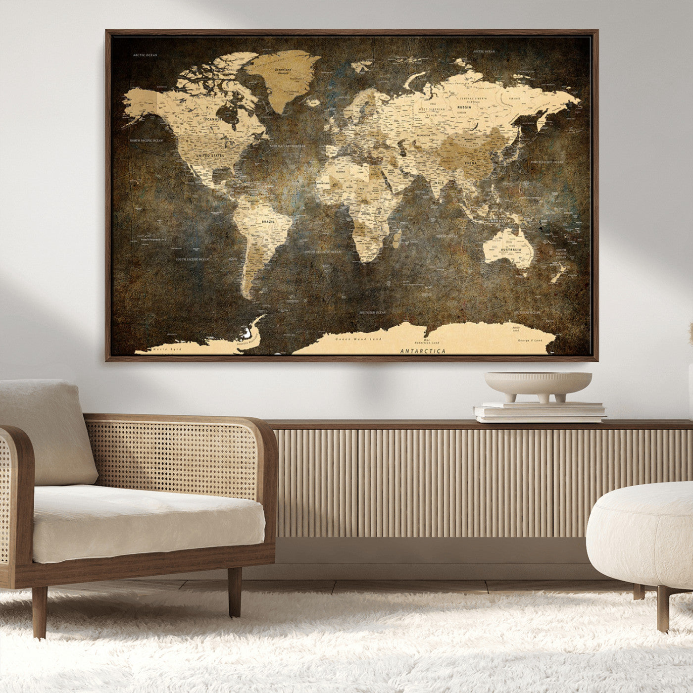 MGV-FC-36X24 - Push Pin World Map Canvas Print – Framed Wall Art for Couples to Track Their Travels – Anniversary