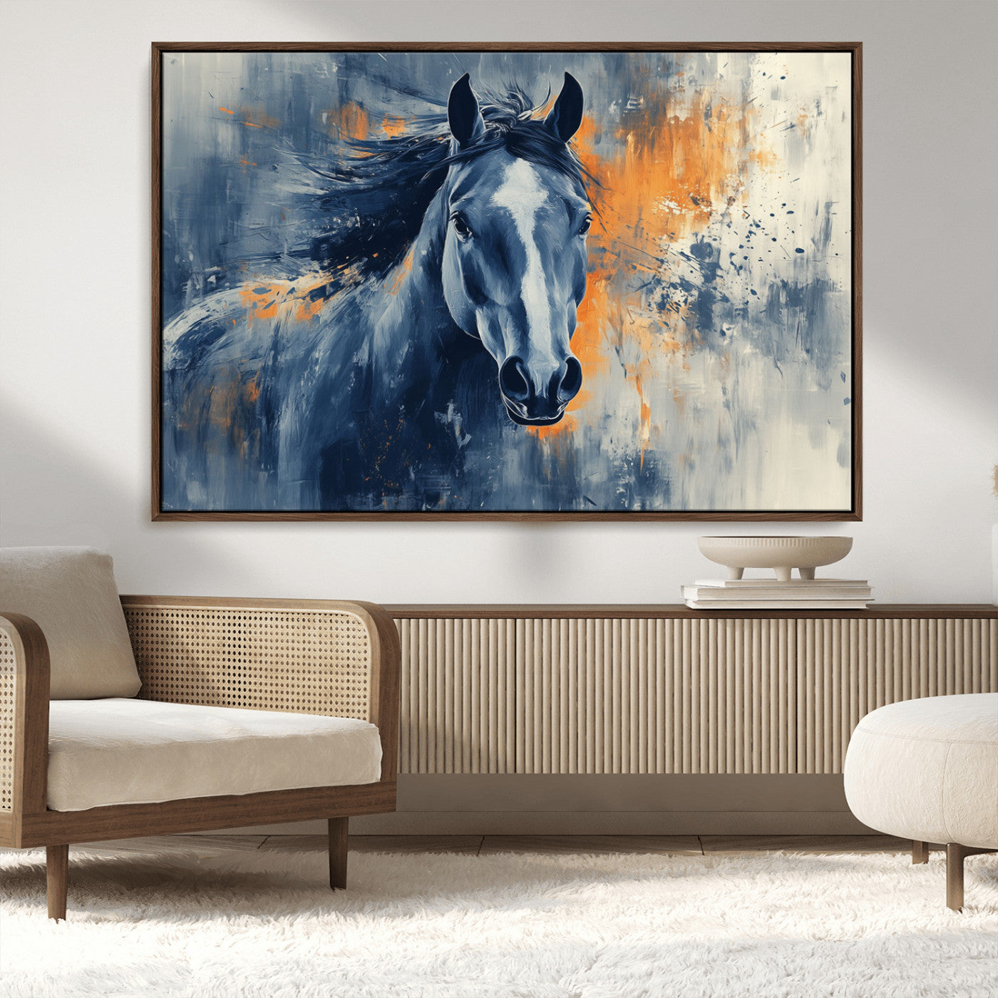 MGV-FC-36X24 - Abstract Blue Horse Wall Art Print Canvas | Horse Wall Art Print | Western Decor for Farmhouse |