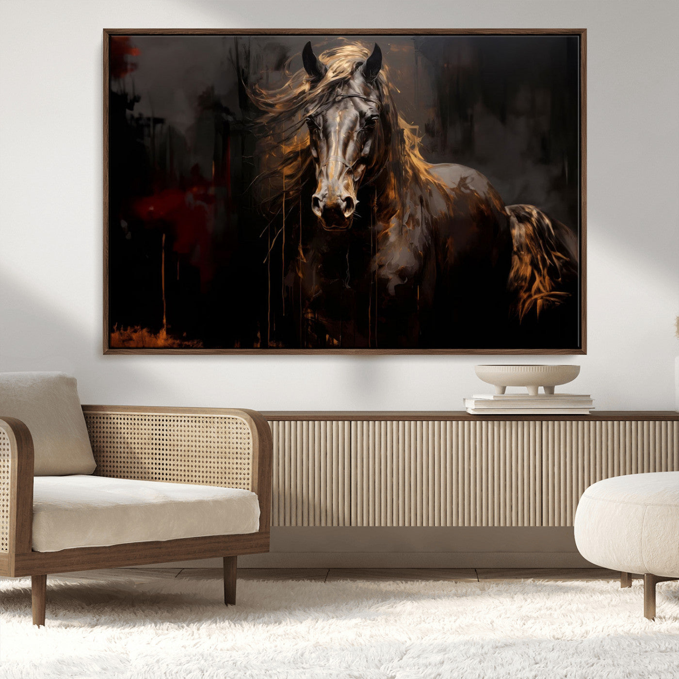 MGV-FC-36X24 - Abstract Black Horse Canvas Print for Farmhouse Wall Art | Abstract Equine Wall Art | Western Decor