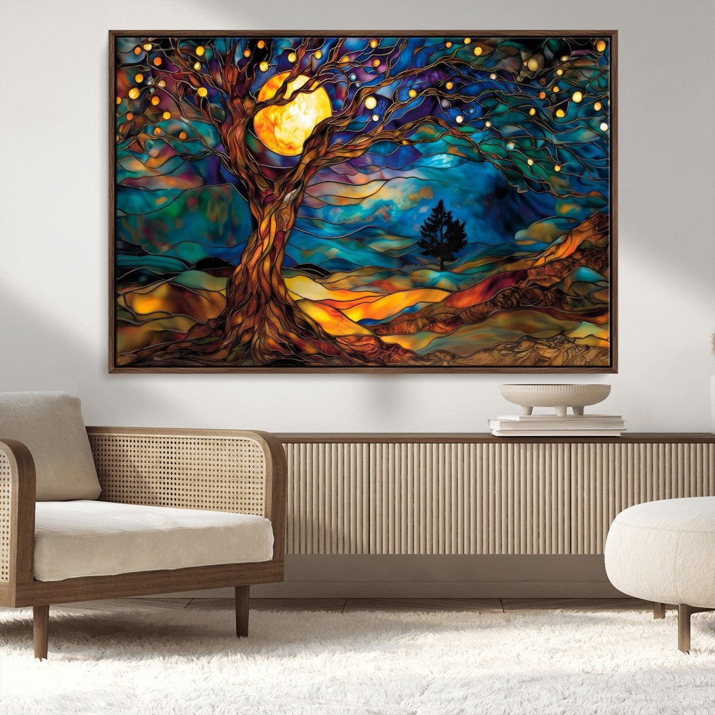 MGV-FC-36X24 - Tree of Life Wall Art - Yggdrasil Tree of Life Canvas Print - Vibrant Moonlit Tree Wall Art,  Tree