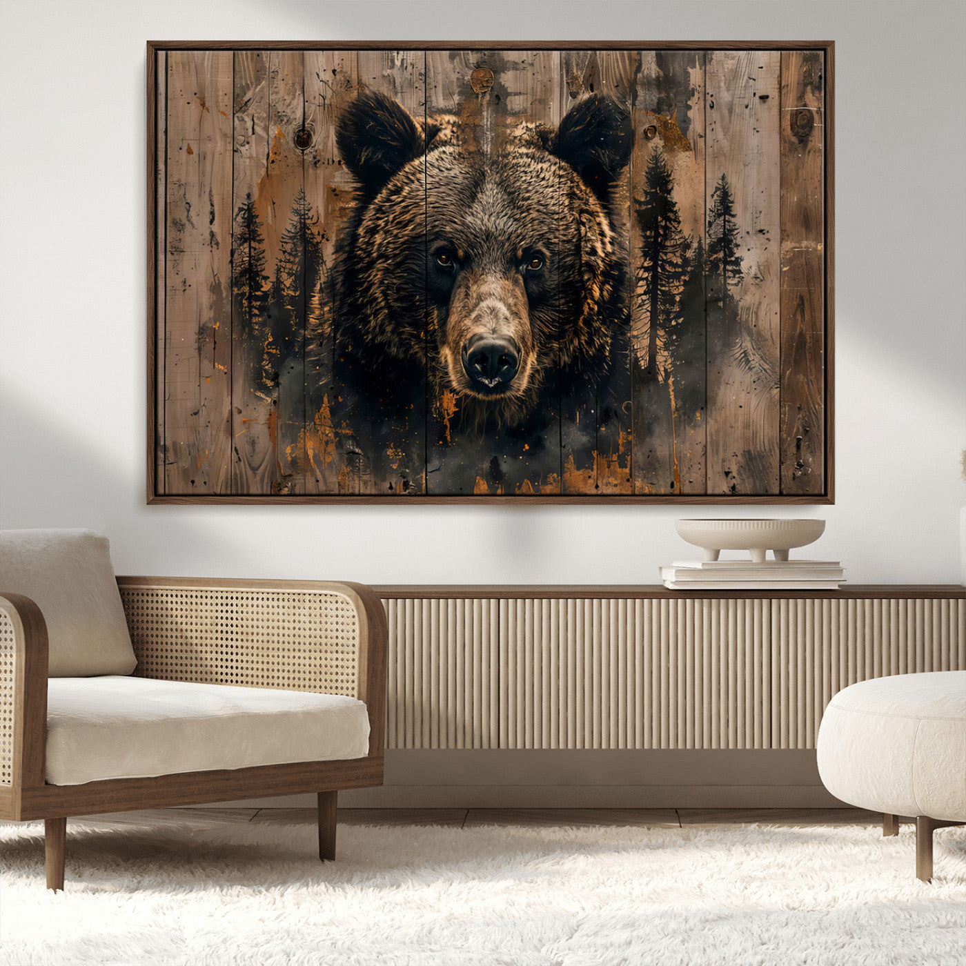 MGV-FC-36X24 - Rustic Grizzly 399 Wall Art | Triptych Canvas Print | Rustic Cabin Wall Decor | Perfect for