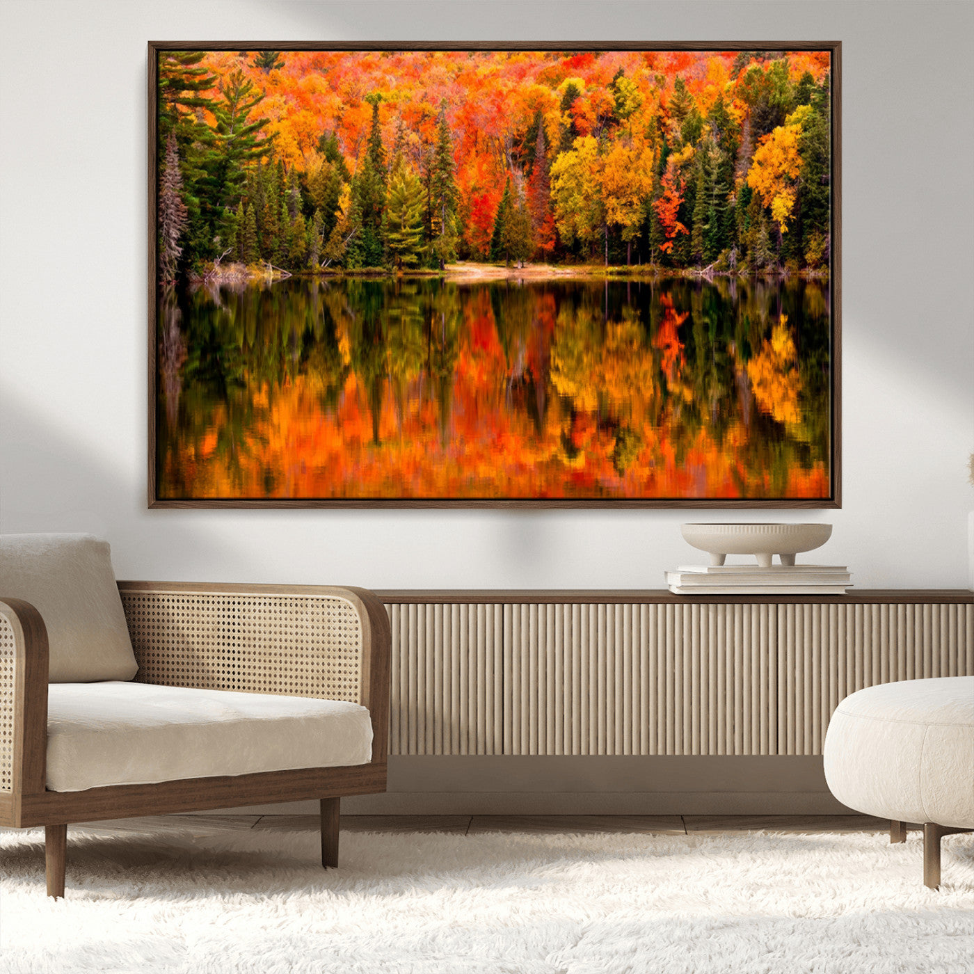MGV-FC-36X24 - Forest Reflection Art | Autumn Forest Reflection Wall Art | Triptych Canvas Print | Vibrant Fall