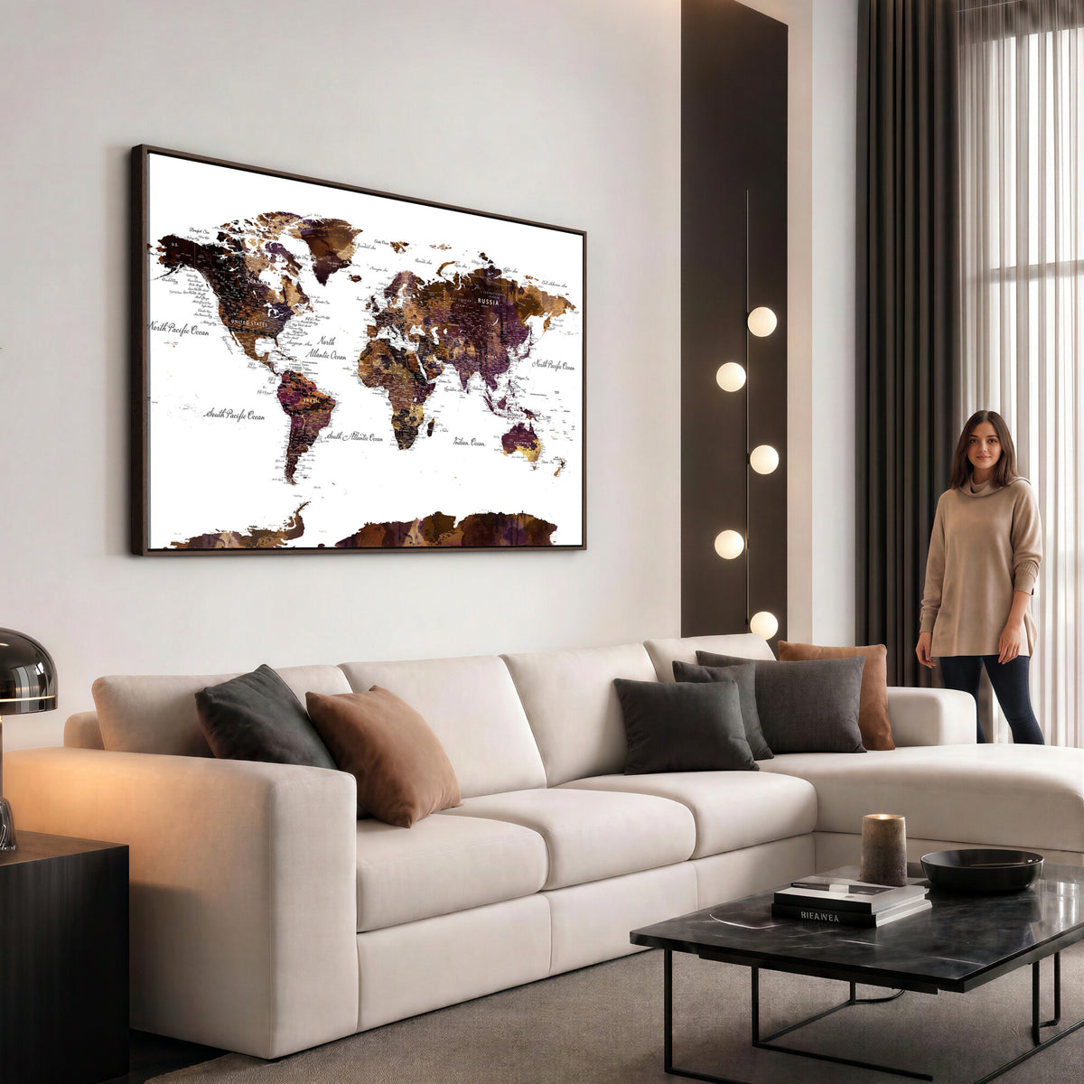 50611-PAN-FL-20X10 - World Map Canvas Print | Detailed Map of the World Wall Art