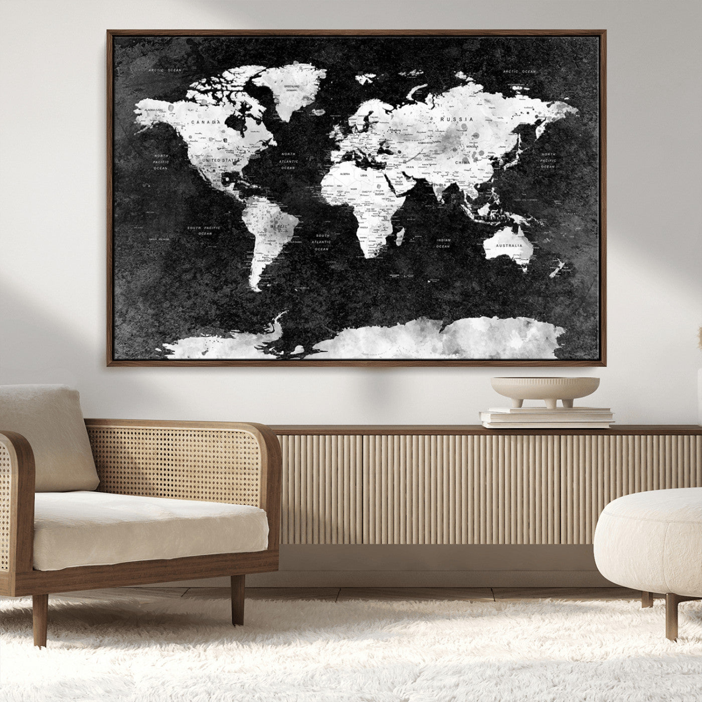 MGV-FC-36X24 - Push Pin World Map Canvas Print – Framed Wall Art for Couples to Track Their Travels – Anniversary