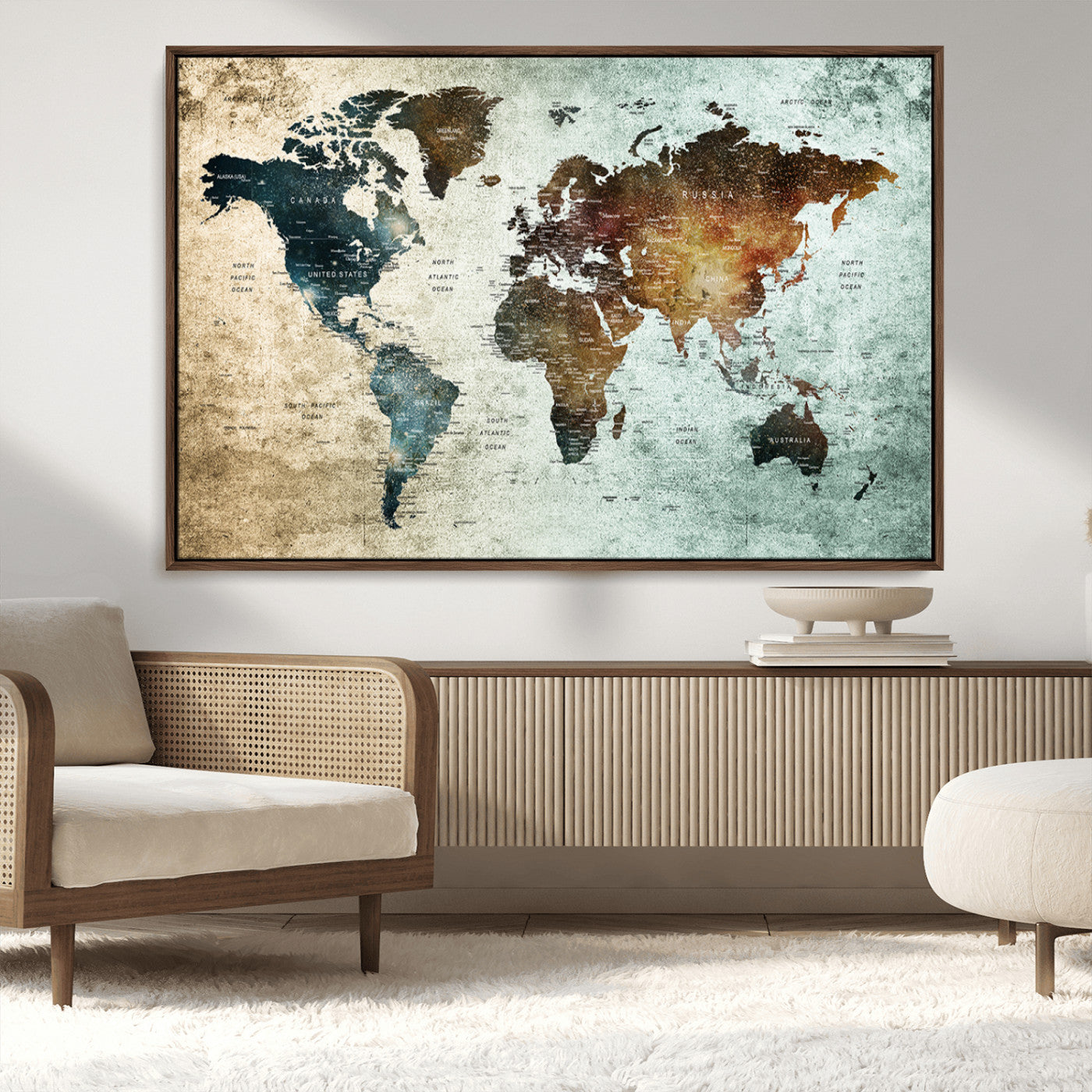 MGV-FC-36X24 - Push Pin World Map Canvas Print – Framed Wall Art for Couples to Track Their Travels – Anniversary