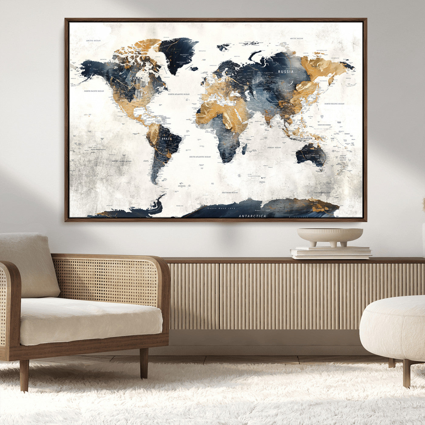 MGV-FC-36X24 - Push Pin World Map Canvas Print – Framed Wall Art for Couples to Track Their Travels – Anniversary