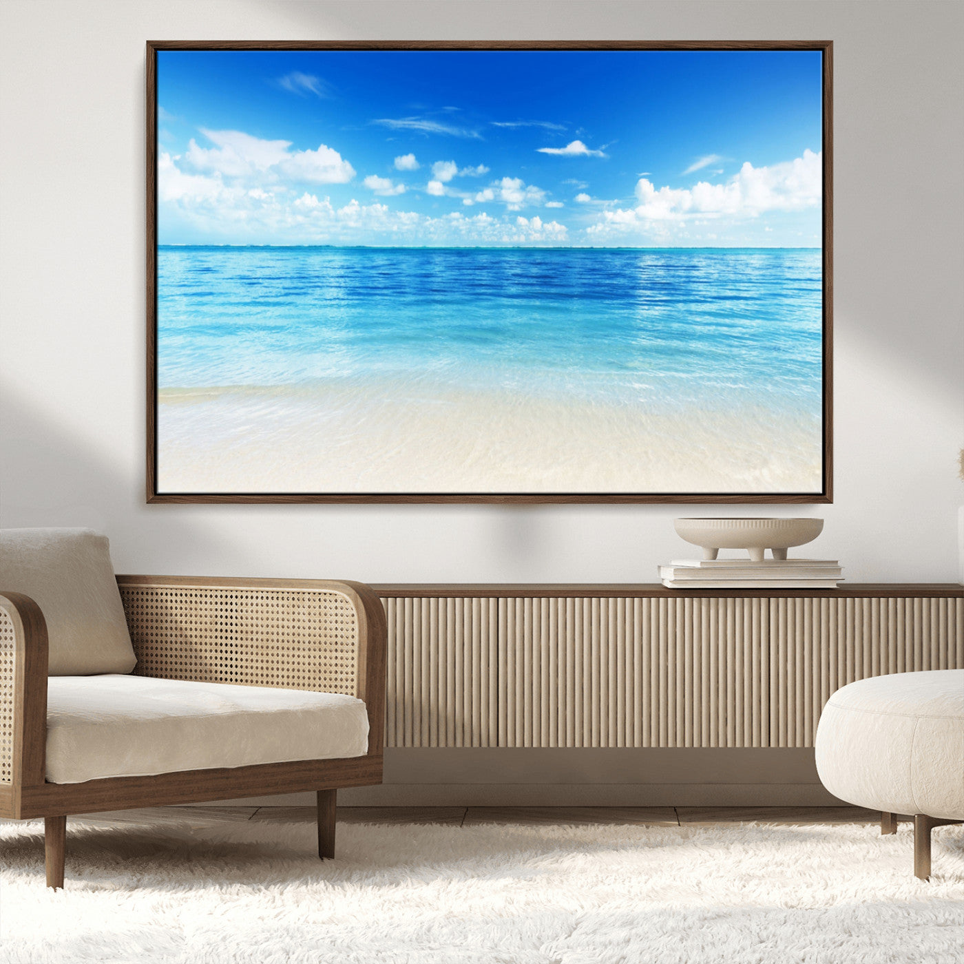 MGV-FC-36X24 - Beach Scene Canvas Wall Art Print – Tranquil Ocean Horizon and White Sand Beach Wall Decor for Home