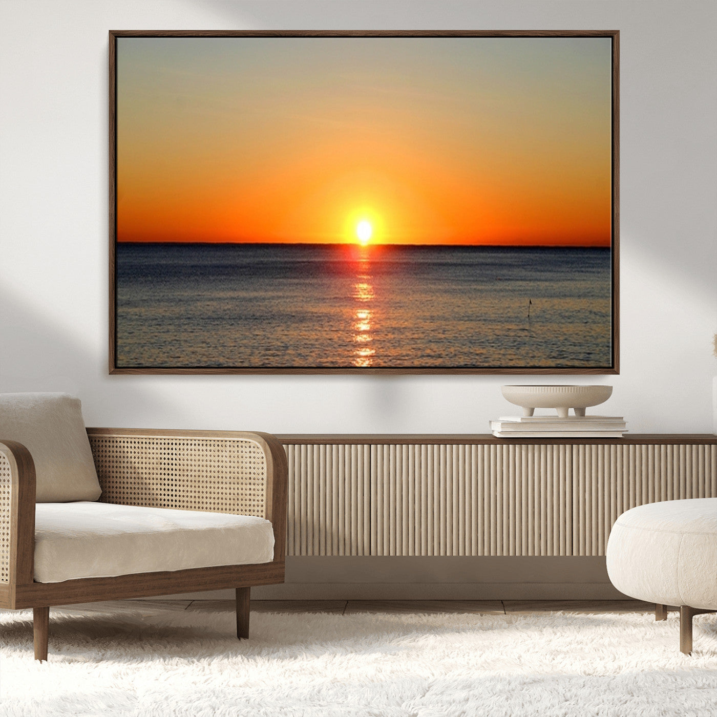 54676-MGV-CV-36X24-Golden Horizon Sunset Over Ocean Wall Art Canvas Print – Tropical Beach Canvas Wall Art – Giclee