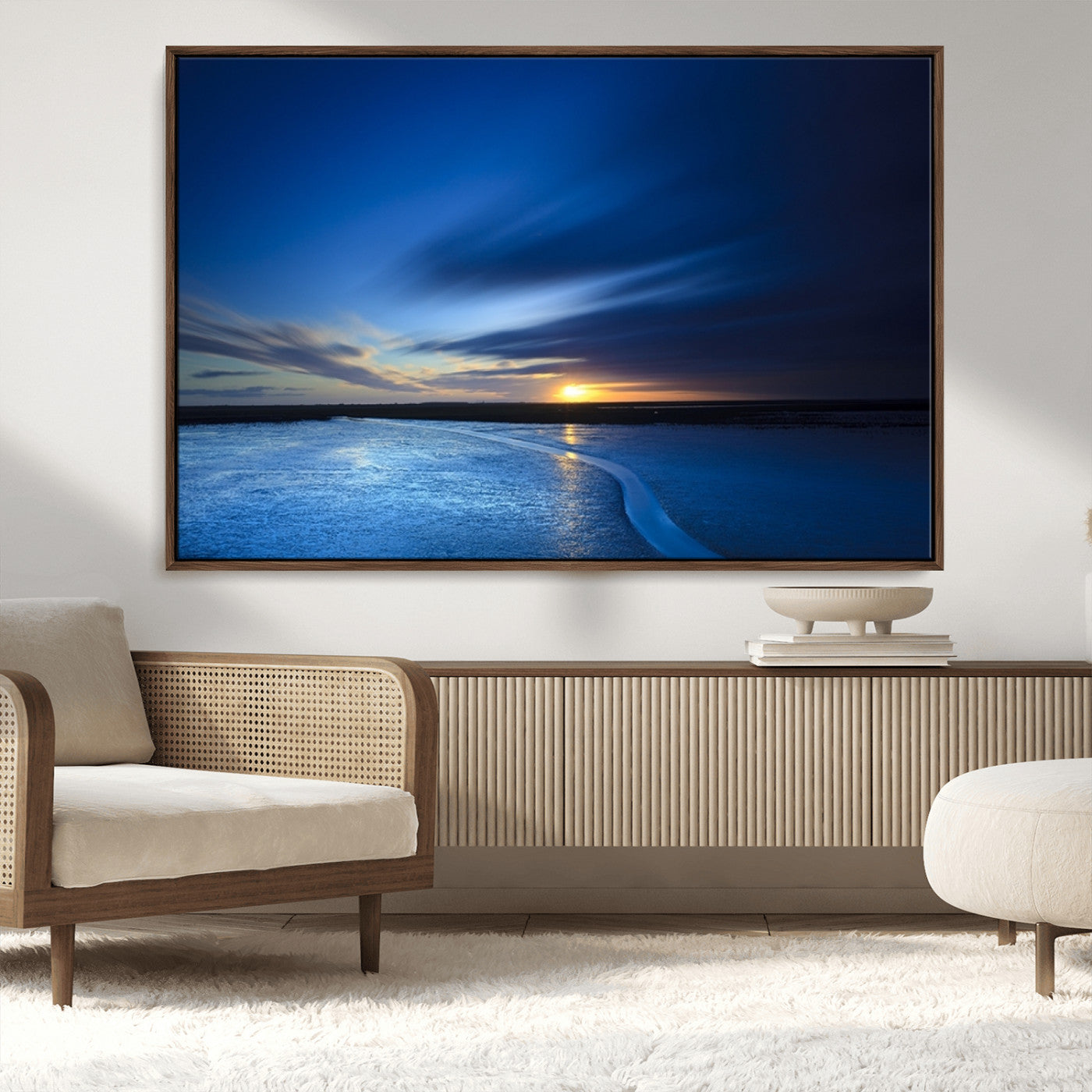 MGV-FC-36X24 - Blue Sunset Ocean Canvas Wall Art Print – Serene Coastal Horizon Wall Decor for Home or Office –