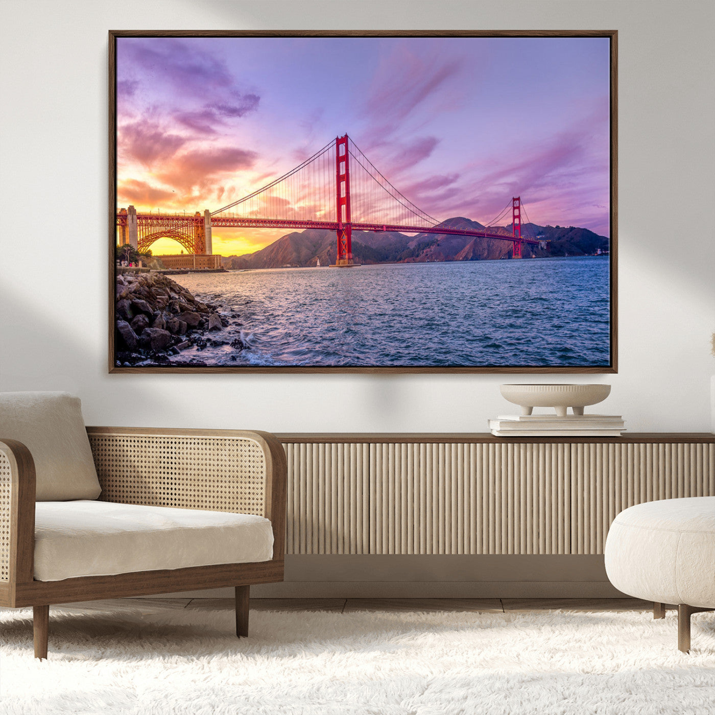 MGV-FC-36X24 - Golden Gate Bridge Wall Art Print, San Francisco Sunset Canvas Wall Art, Cityscape Canvas Print for