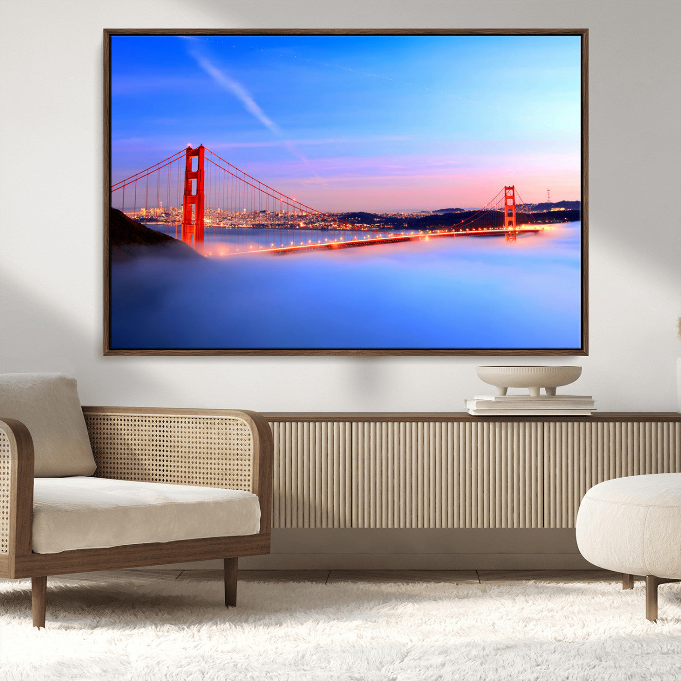 MGV-FC-36X24 - Golden Gate Bridge Wall Art Print, San Francisco Sunset Canvas Wall Art, Cityscape Canvas Print for