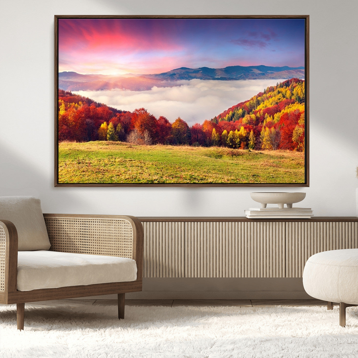 MGV-FC-36X24 - Autumn Mountain Foggy Landscape Wall Art Canvas Print | Beautiful Forest Canvas Print | Misty