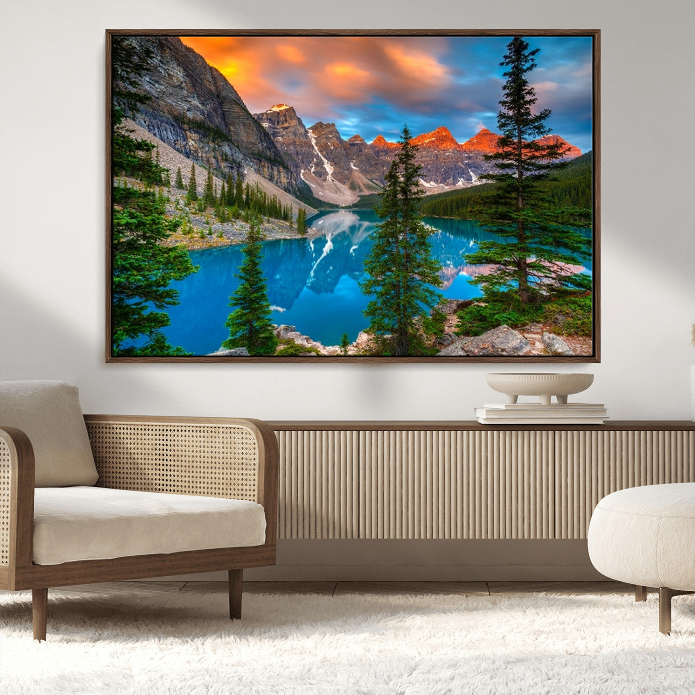 MGV-FC-36X24 - Canadian Rockies Moraine Lake Wall Art Canvas Print, Pine Trees Mountain Spring Canvas Print