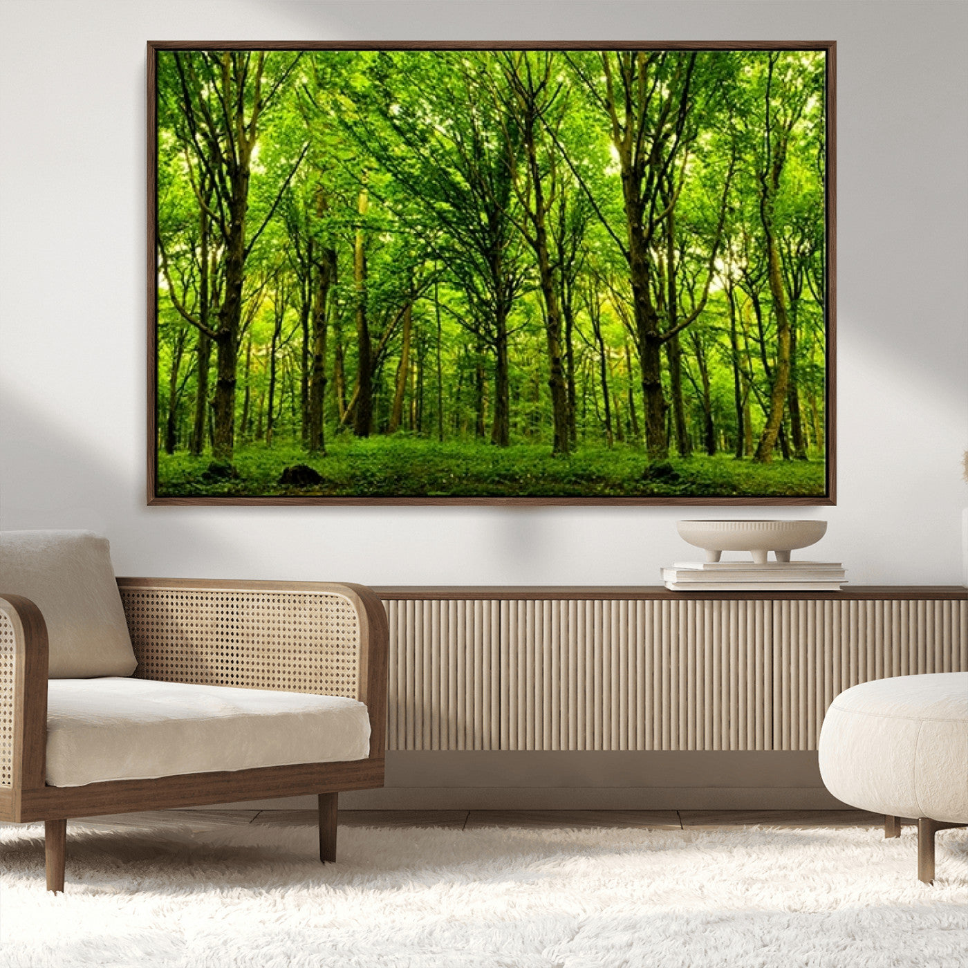 MGV-FC-36X24 - Lush Green Forest Canvas Print | 3-Panel Forest Wall Art | Nature Landscape for Living Room