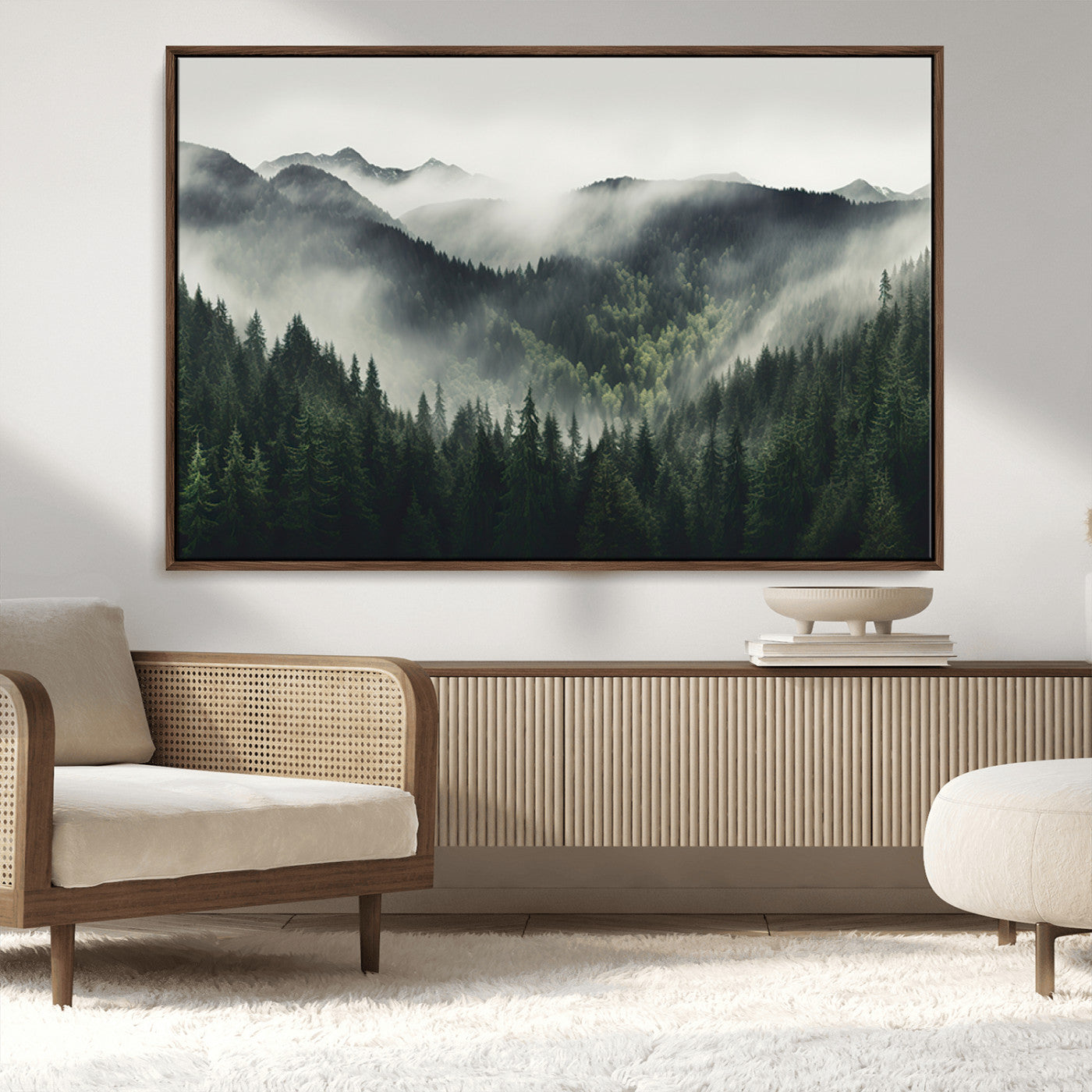 MGV-FC-36X24 - Misty Forest Canvas Print Wall Art Premium Canvas Print a Foggy and Serene Atmosphere
