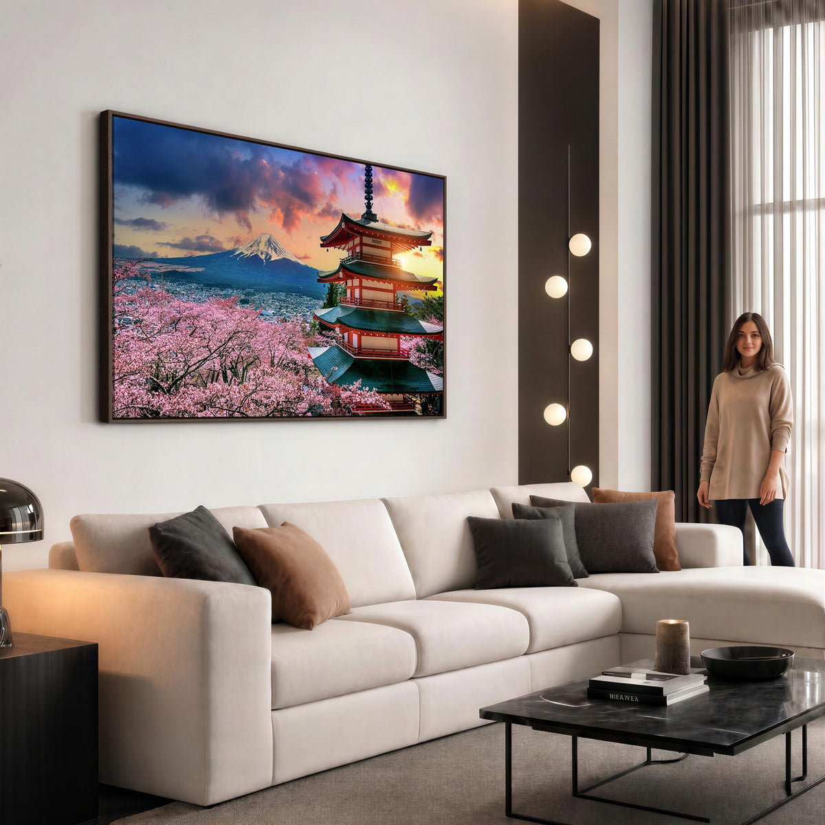 95987-MGV-CV-24X16 - Cherry Blossoms Canvas Print, Chureito Pagoda and Mount Fuji Wall Art