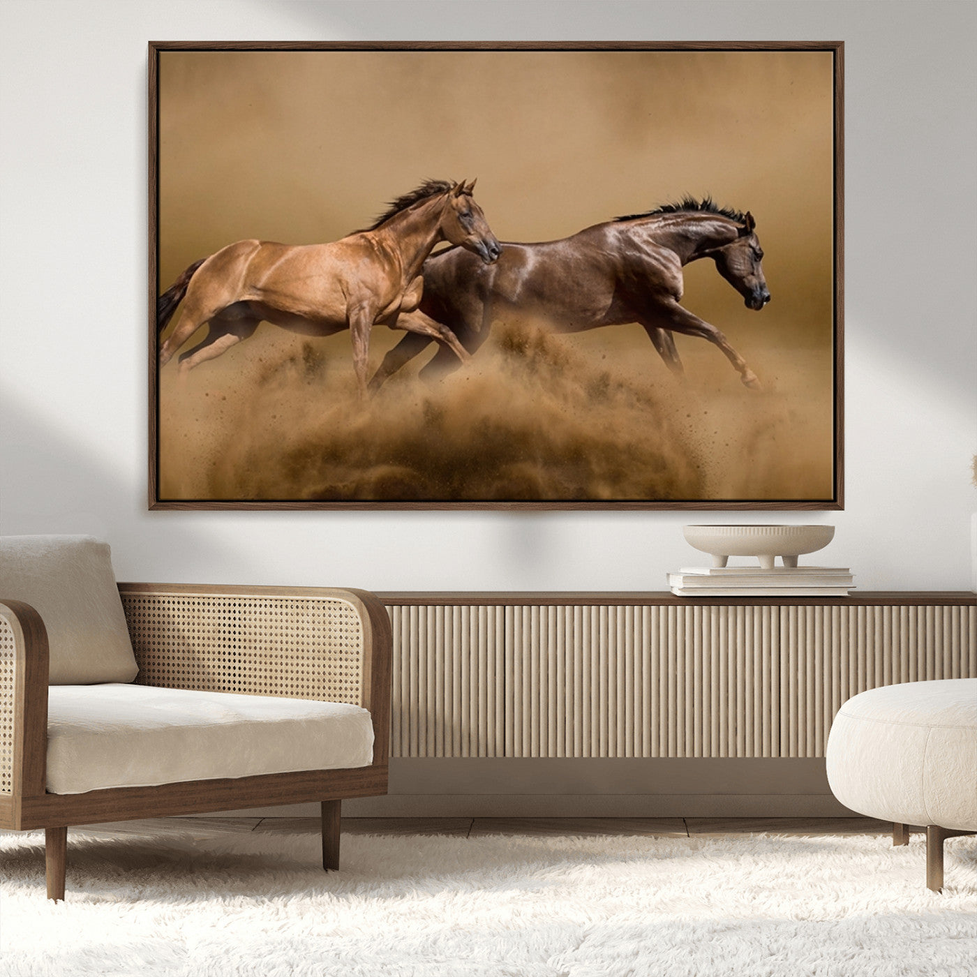 MGV-FC-36X24 - Large Wall Art Animal Canvas Print - Two Running Brown Horses