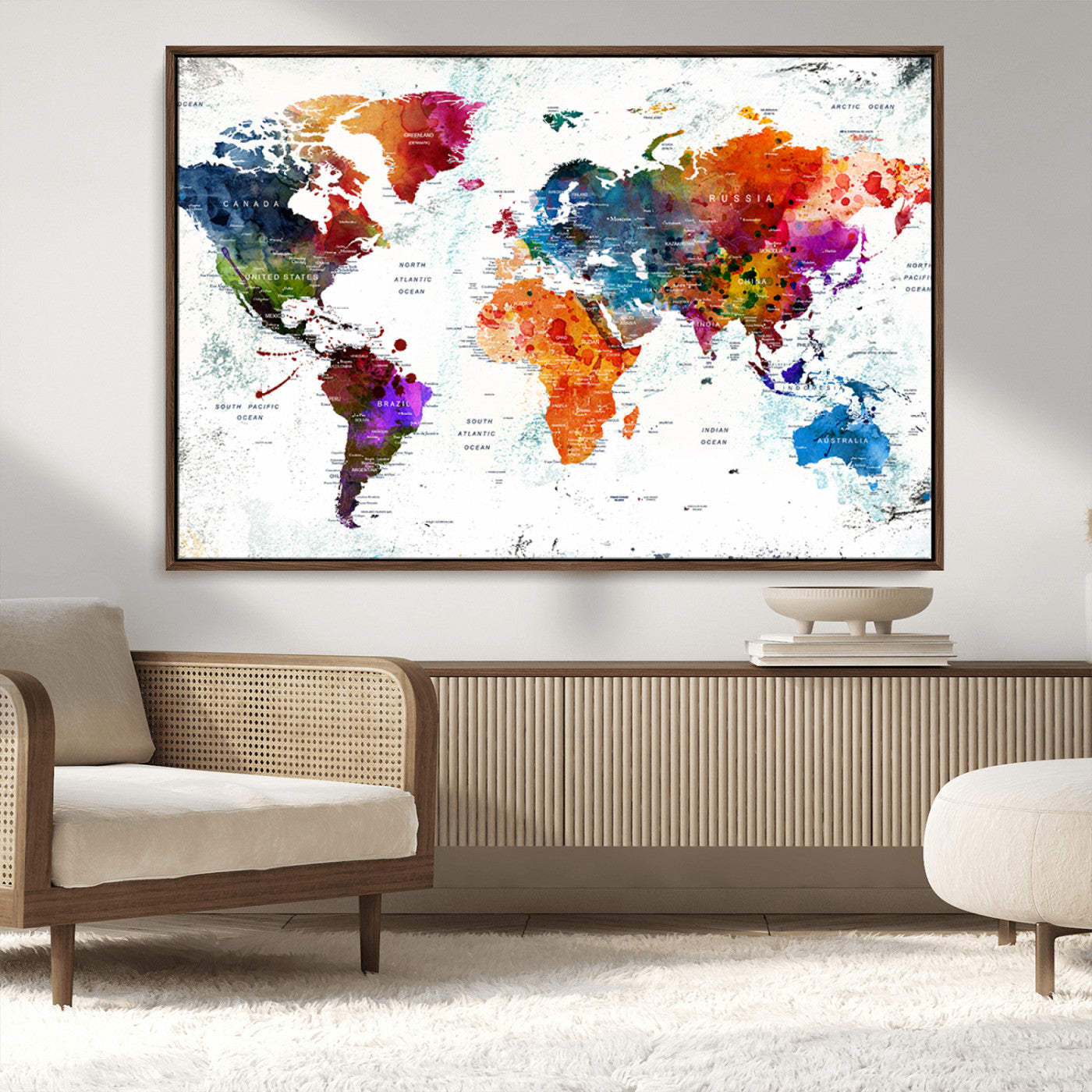MGV-FC-36X24 - Push Pin World Map Canvas Print – Framed Wall Art for Couples to Track Their Travels – Anniversary