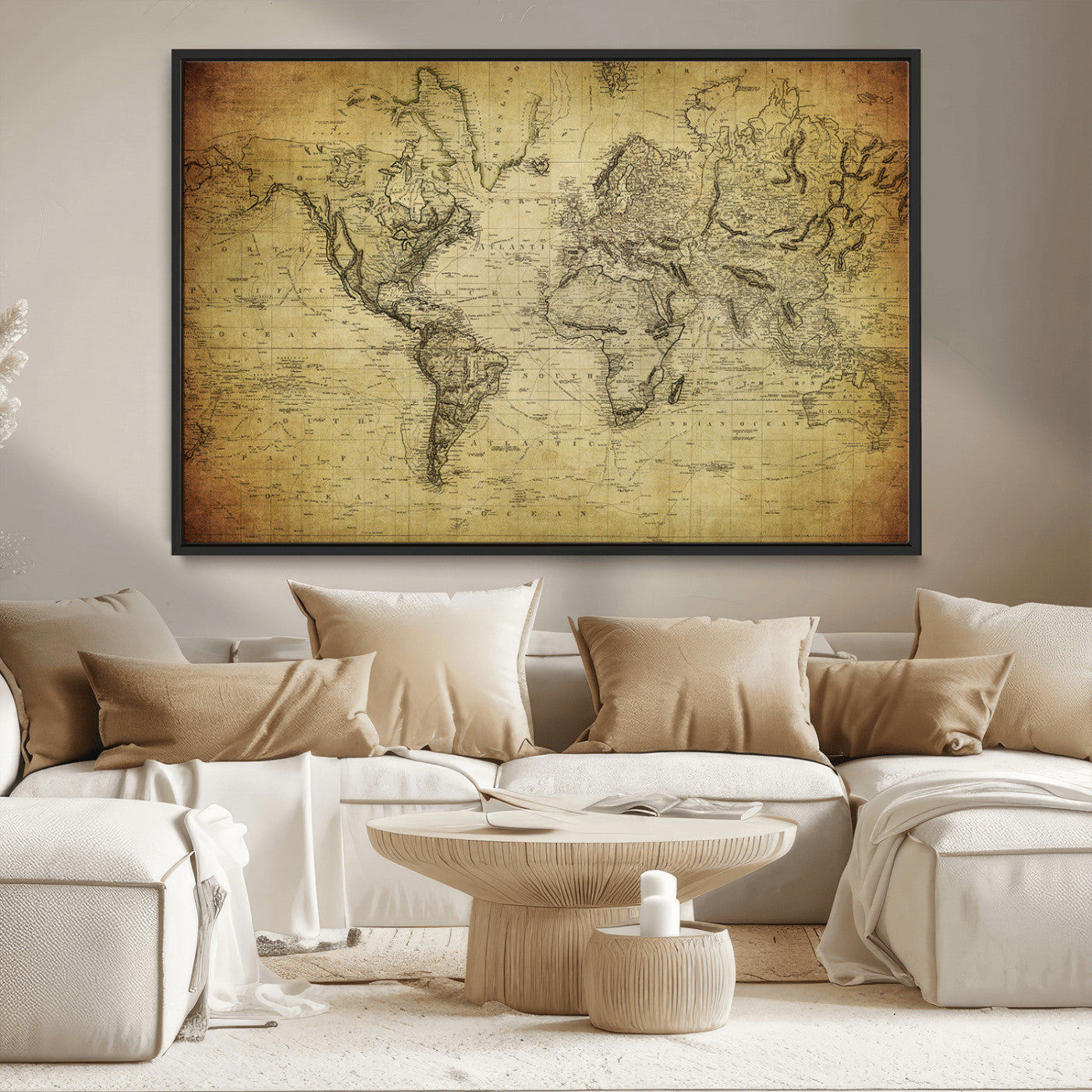 MGV-FC-36X24 - Push Pin World Map Canvas Print – Framed Wall Art for Couples to Track Their Travels – Anniversary