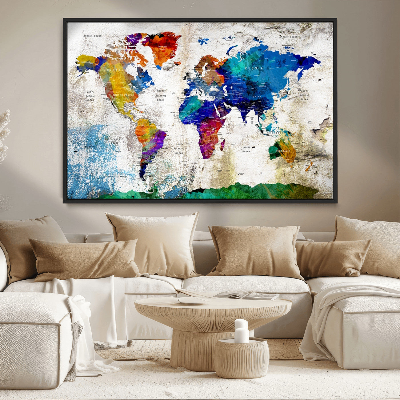 MGV-FC-36X24 - Push Pin World Map Canvas Print – Framed Wall Art for Couples to Track Their Travels – Anniversary