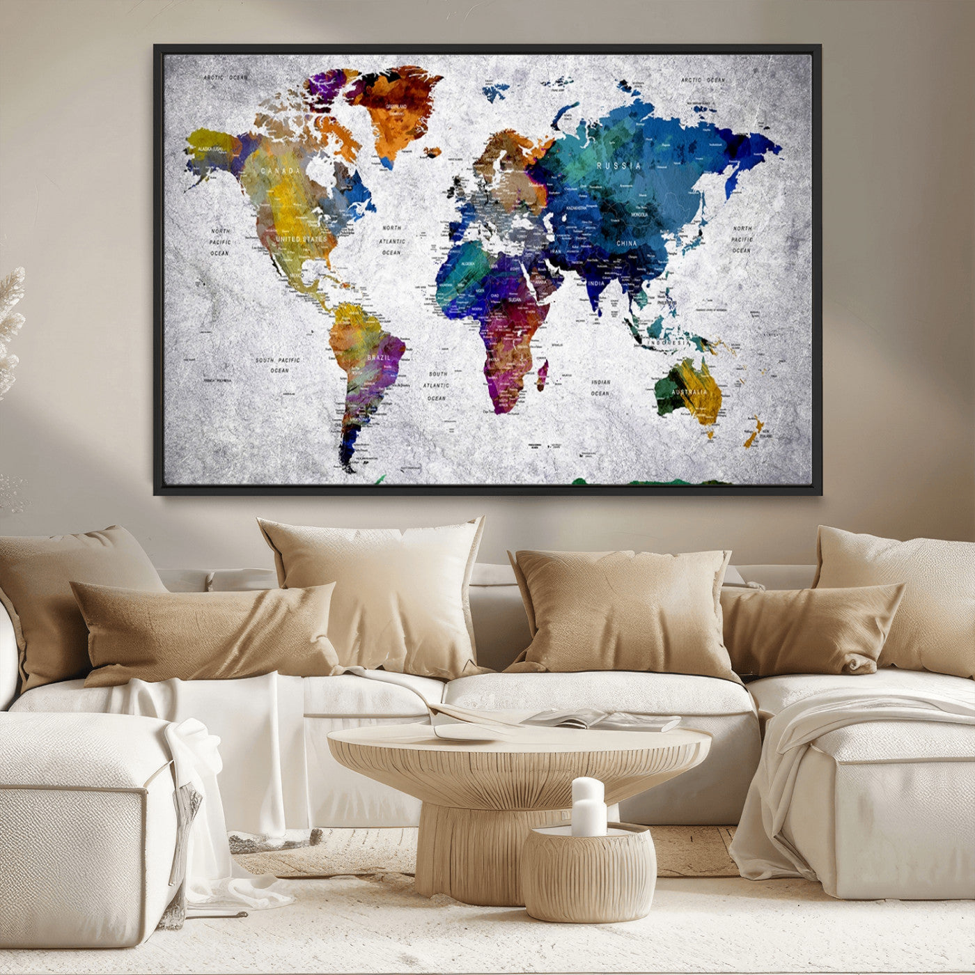 MGV-FC-36X24 - Push Pin World Map Canvas Print – Framed Wall Art for Couples to Track Their Travels – Anniversary