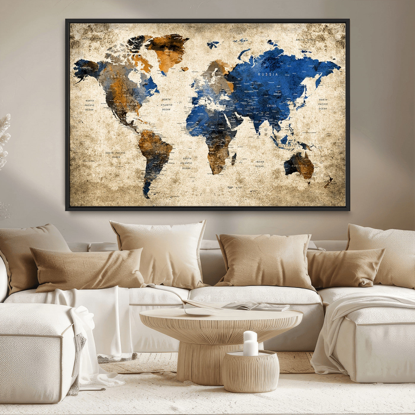 MGV-FC-36X24 - Push Pin World Map Canvas Print – Framed Wall Art for Couples to Track Their Travels – Anniversary
