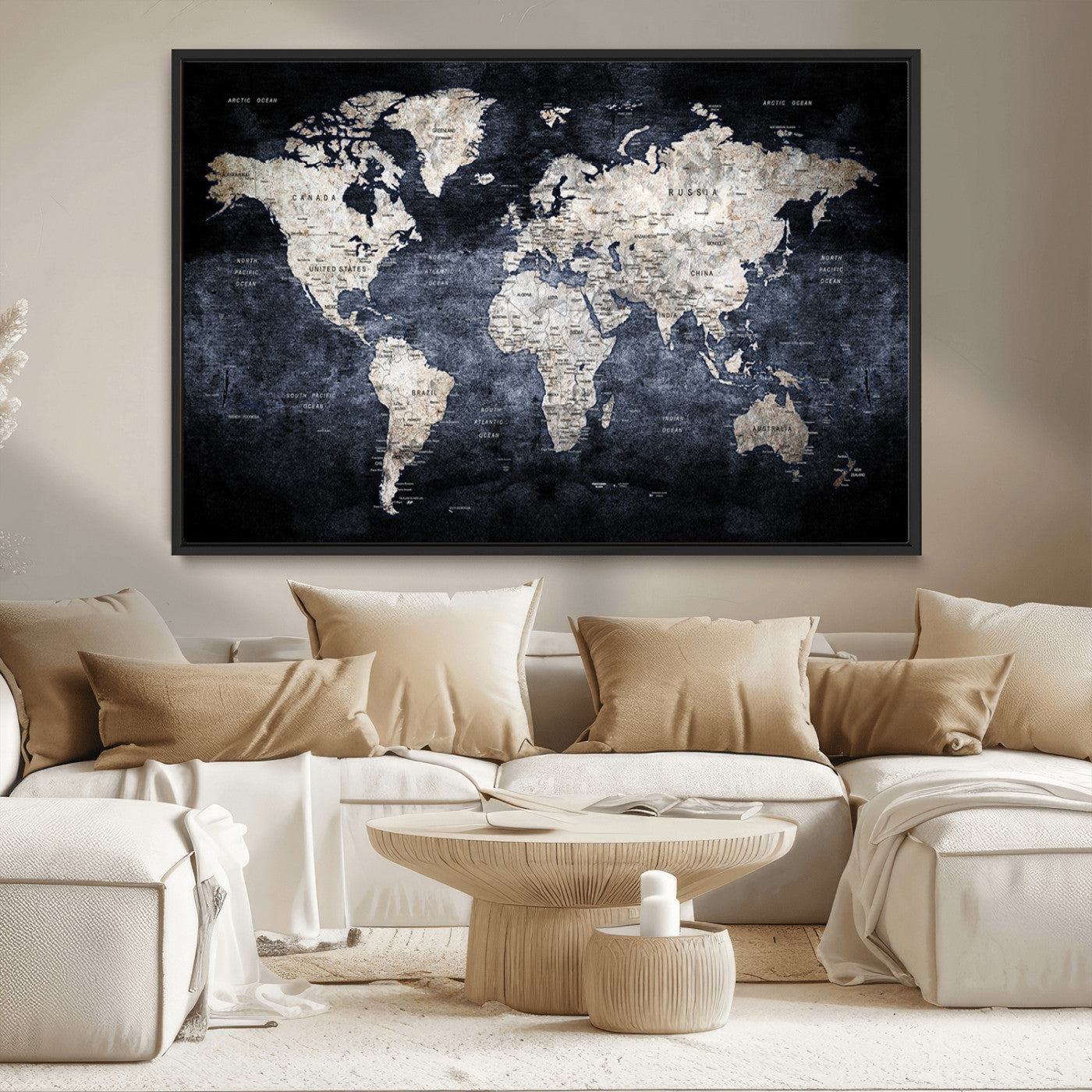 MGV-FC-36X24 - World Map Wall Art Canvas Print for Home and Office Decor