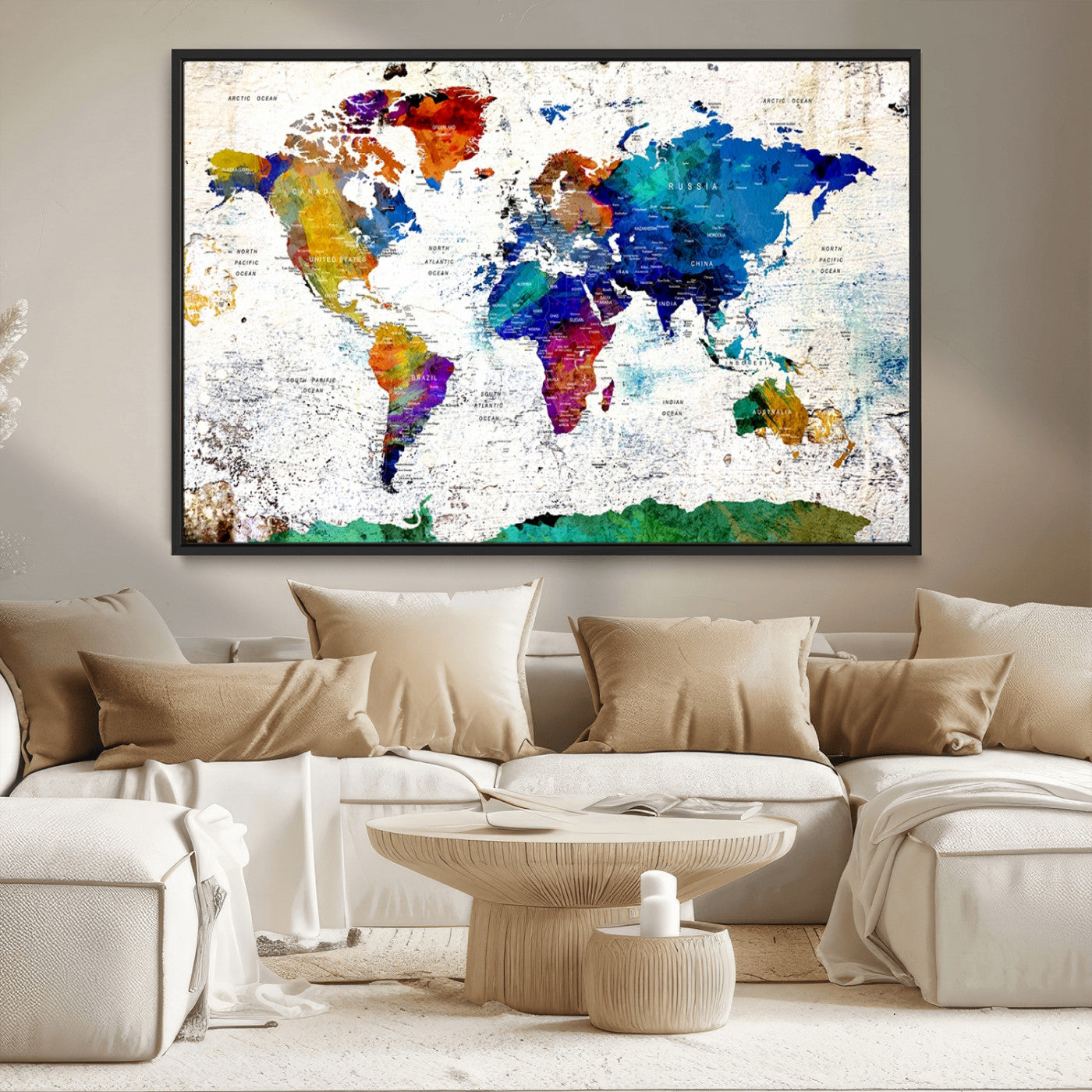 MGV-FC-36X24 - Push Pin World Map Canvas Print – Framed Wall Art for Couples to Track Their Travels – Anniversary