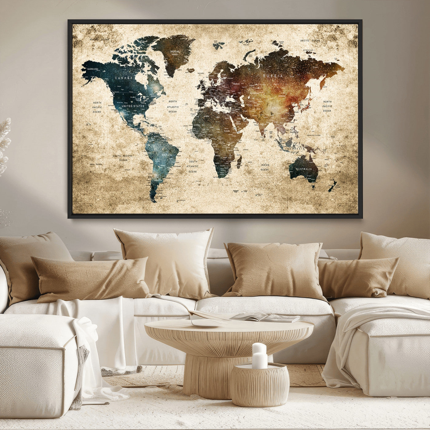 MGV-FC-36X24 - Push Pin World Map Canvas Print – Framed Wall Art for Couples to Track Their Travels – Anniversary