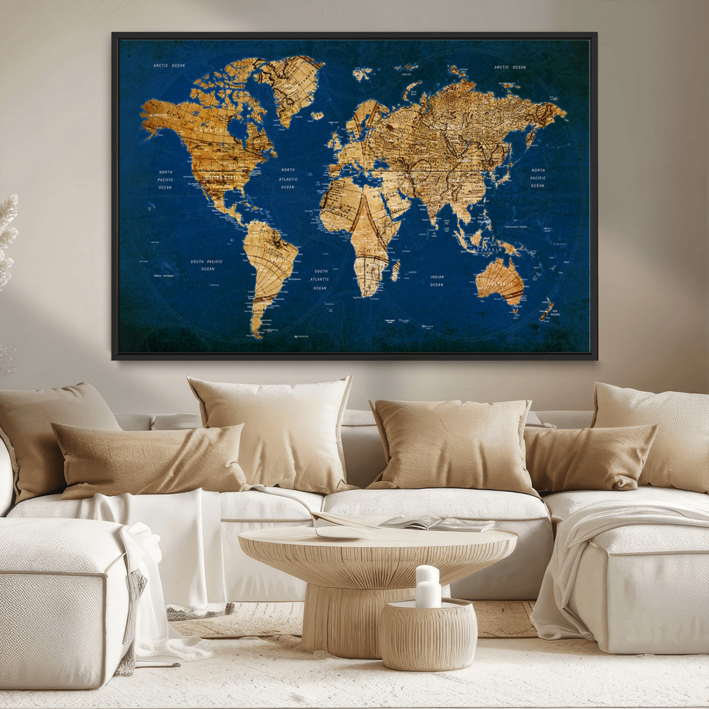 MGV-FC-36X24 - Push Pin World Map Canvas Print – Framed Wall Art for Couples to Track Their Travels – Anniversary