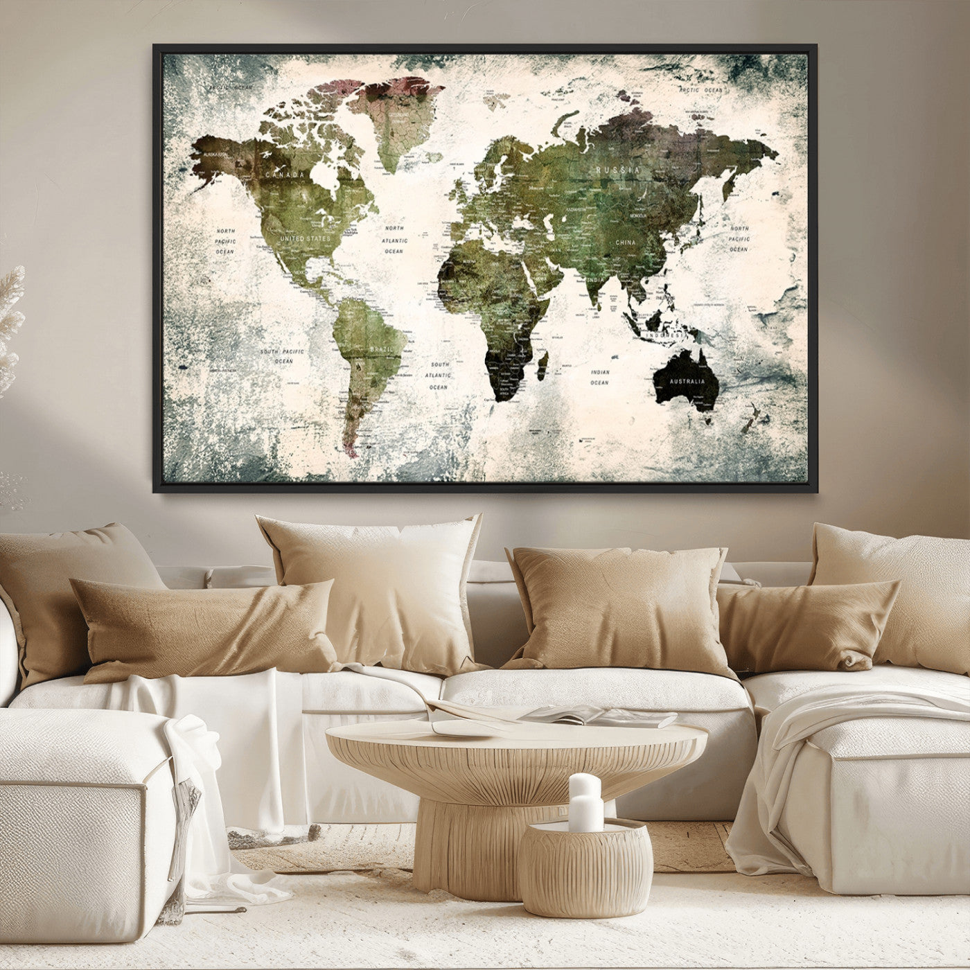 MGV-FC-36X24 - Push Pin World Map Canvas Print – Framed Wall Art for Couples to Track Their Travels – Anniversary