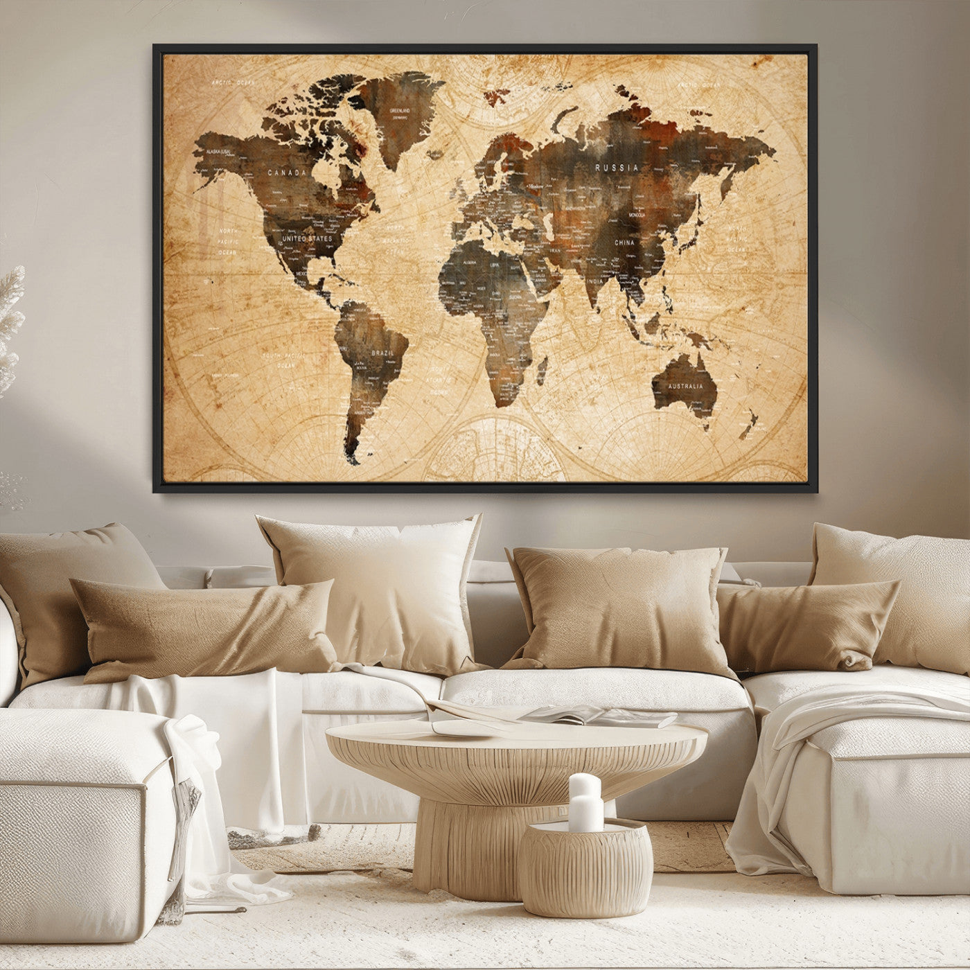 MGV-FC-36X24 - Push Pin World Map Canvas Print – Framed Wall Art for Couples to Track Their Travels – Anniversary