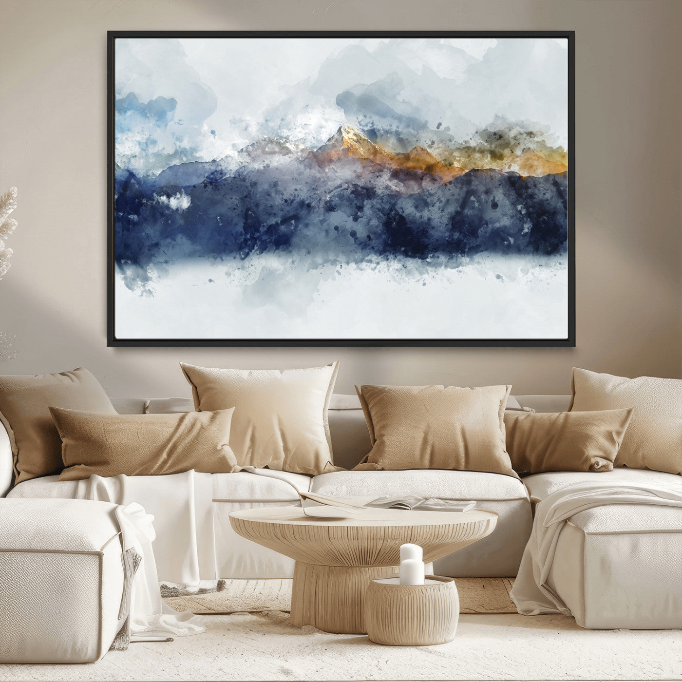 89149-MGV-CV-36X24-Abstract Mountain Range Art Canvas Print | 3 Panel Watercolor Landscape for Living Room, Office, or Bedroom | Large Ready-to-Hang Artwork