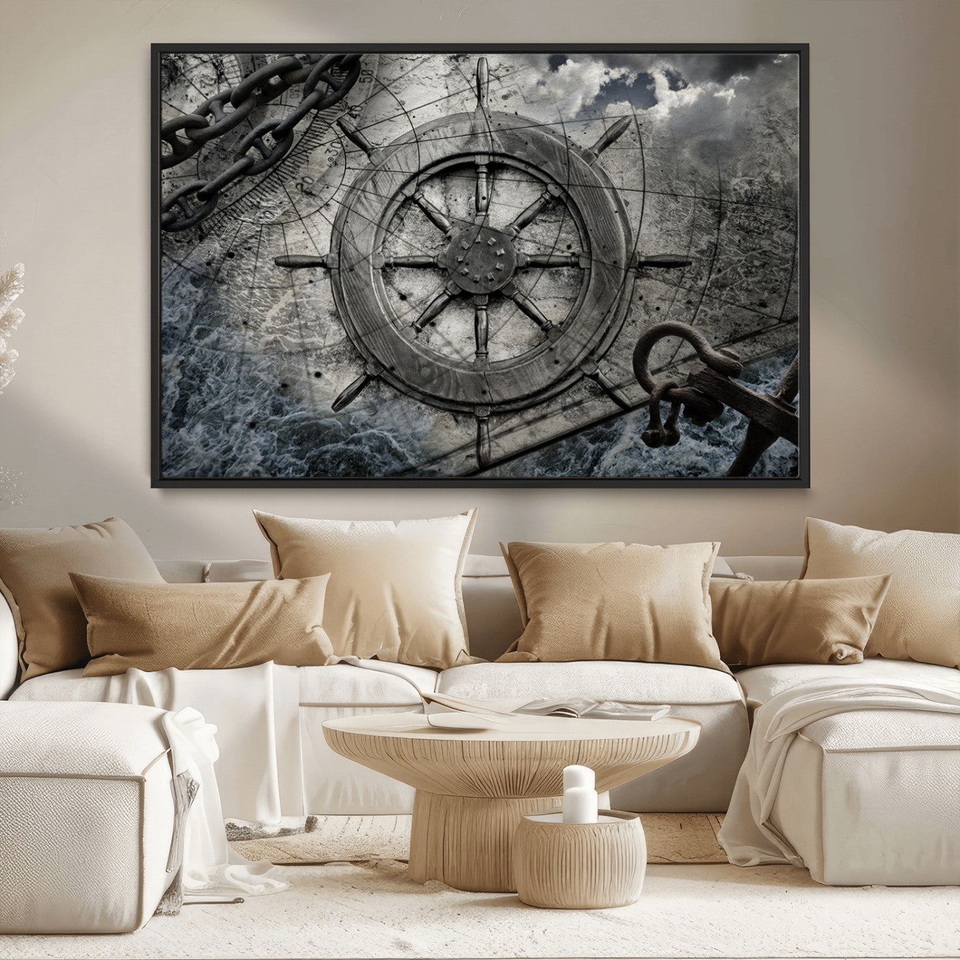 MGV-FC-36X24 - Ship Steering Wheel Vintage Wall Art Canvas Print
