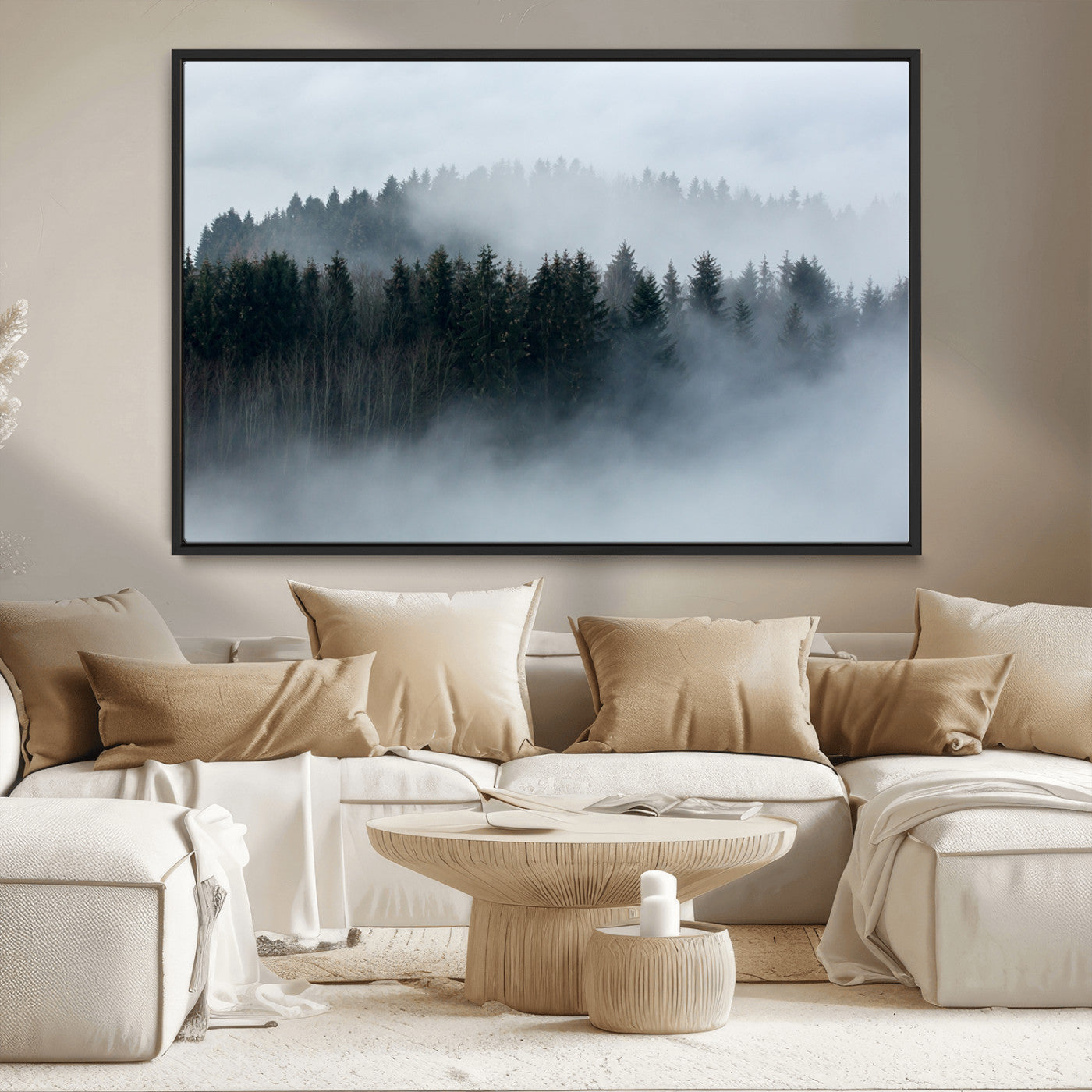MGV-FC-36X24 - Autumn and Misty Trees in the Forest Wall Art Canvas Print, Foggy Forest Mountain Wall Art Canvas