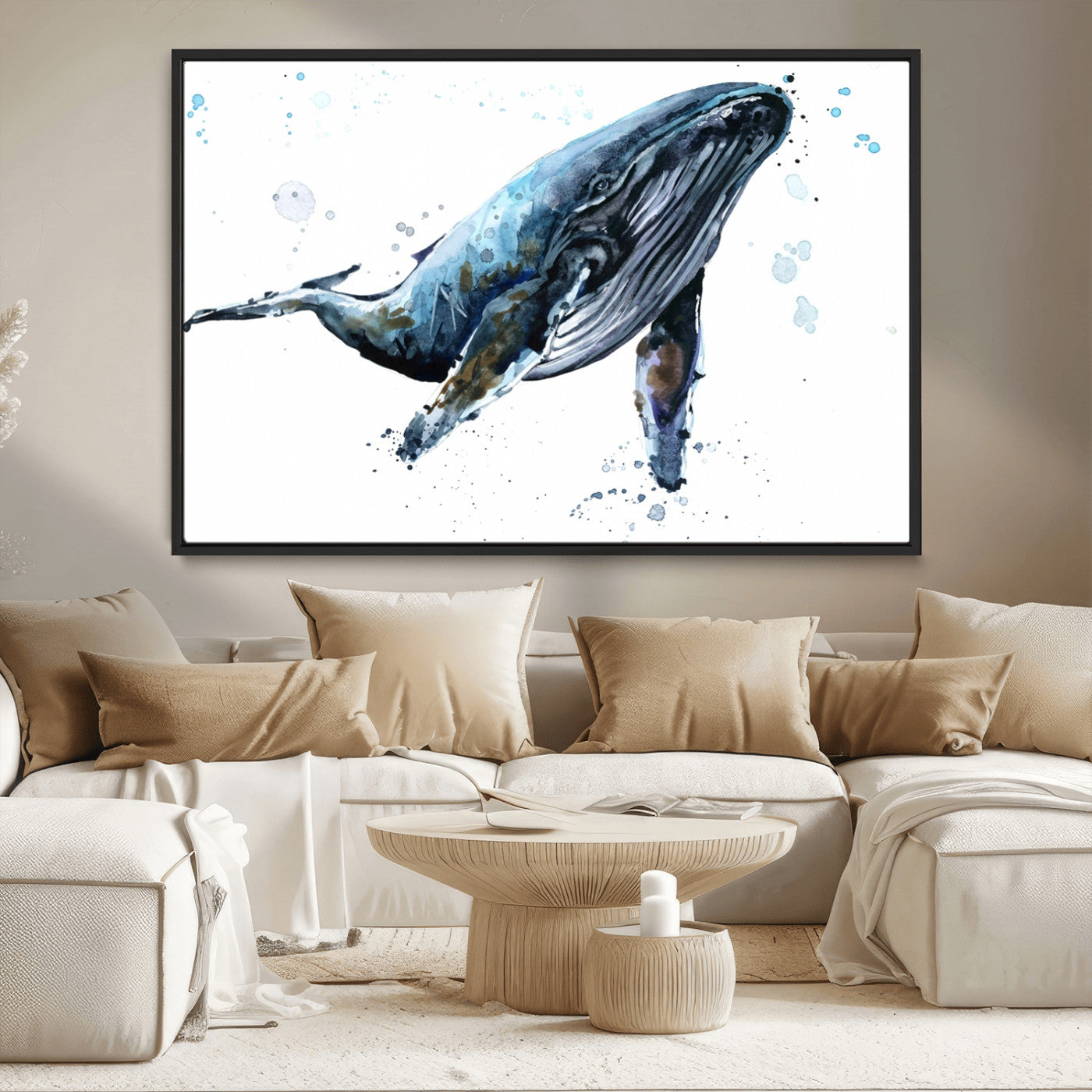 MGV-FC-36X24 - Watercolor Whale Wall Art Canvas Print
