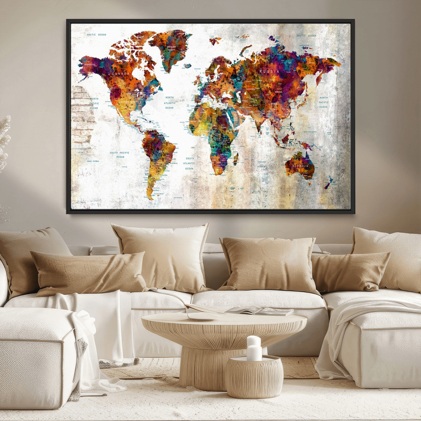 MGV-FC-36X24 - Push Pin World Map Canvas Print – Framed Wall Art for Couples to Track Their Travels – Anniversary