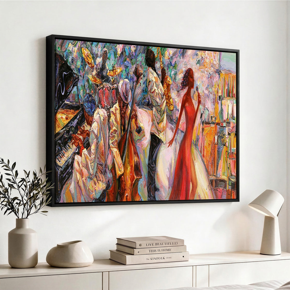 40574-_Poster-30x20 - Afro American Jazz Band Canvas Wall Art | 3 Panel Music Studio Decor