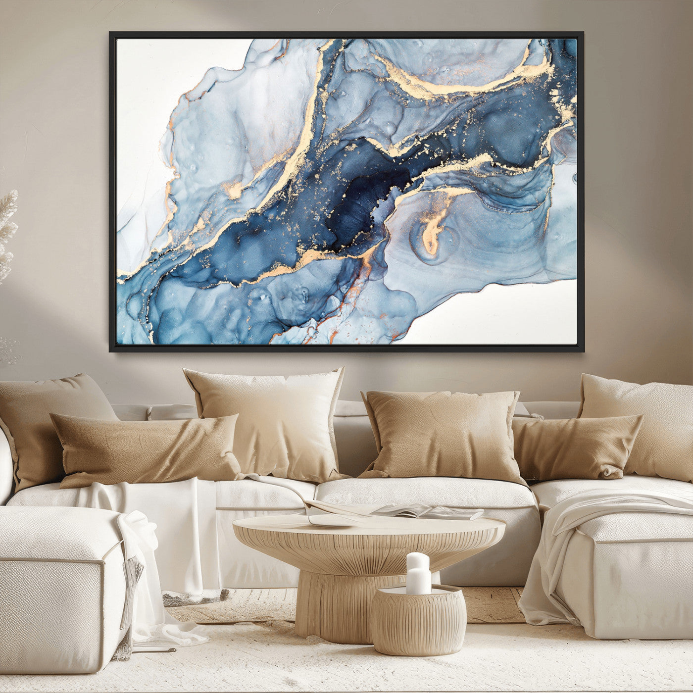 33782-MGV-CV-36X24-Abstract Art Print - Blue Abstract Canvas Wall Art Print Abstract Art Fluid Effect Marble Wall Art