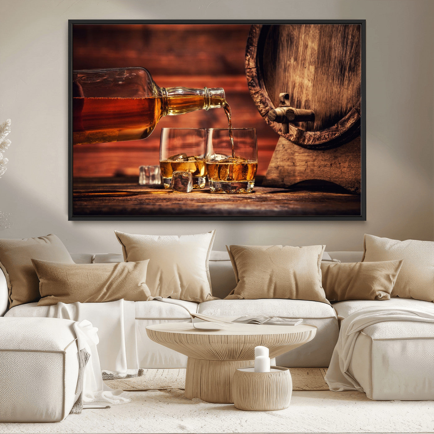 MGV-FC-36X24 - Whiskey and Cigar Canvas Wall Art | 3 Panel Bar Room Decor for Home Lounge, Office, or Man Cave |